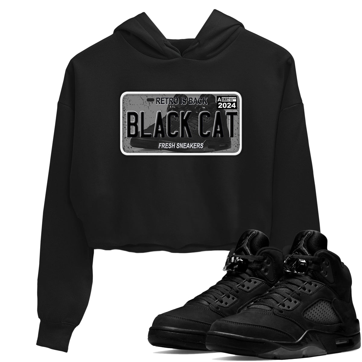 5s Black Cat shirts to match jordans Sneaker Plate sneaker match tees Air Jordan 5 Black Cat Drip Gear Zone unisex cotton Black 1 Crop Shirts