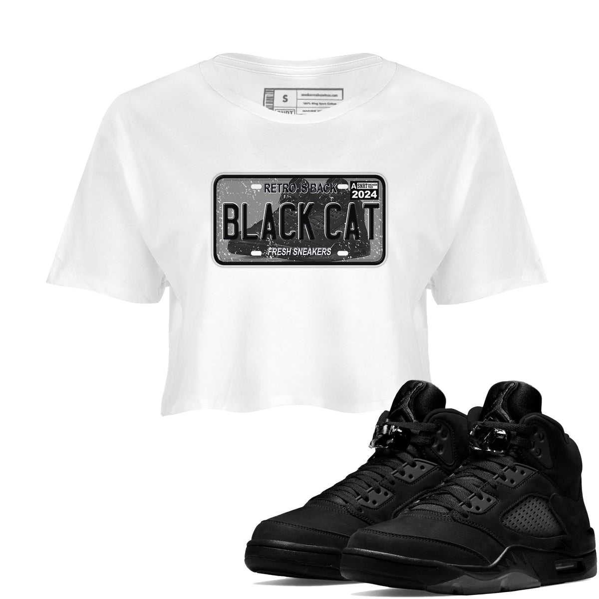5s Black Cat shirts to match jordans Sneaker Plate sneaker match tees Air Jordan 5 Black Cat Drip Gear Zone unisex cotton White 1 Crop Shirts
