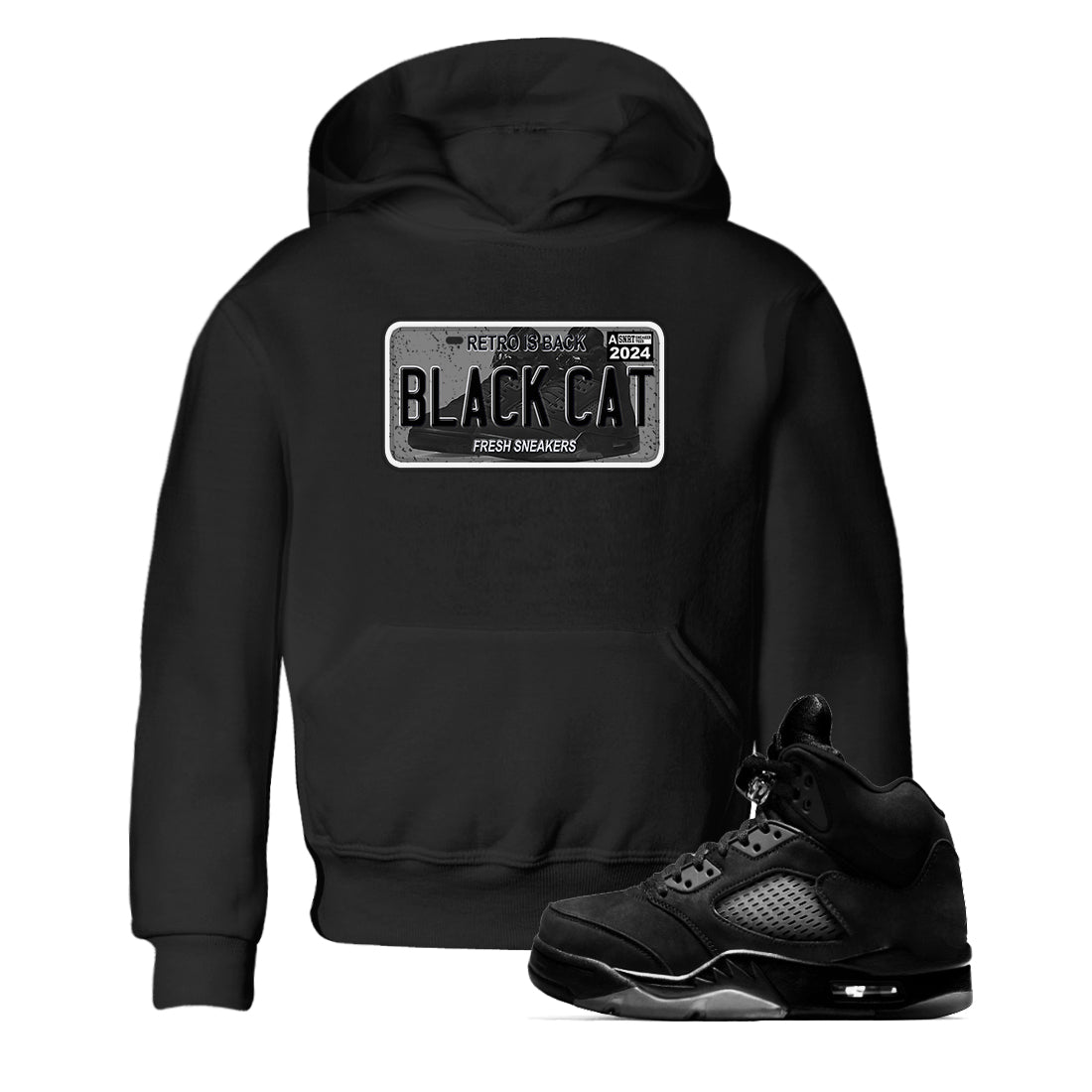 5s Black Cat shirts to match jordans Sneaker Plate sneaker match tees Air Jordan 5 Black Cat Drip Gear Zone Youth Baby Black 1 crew neck shirts