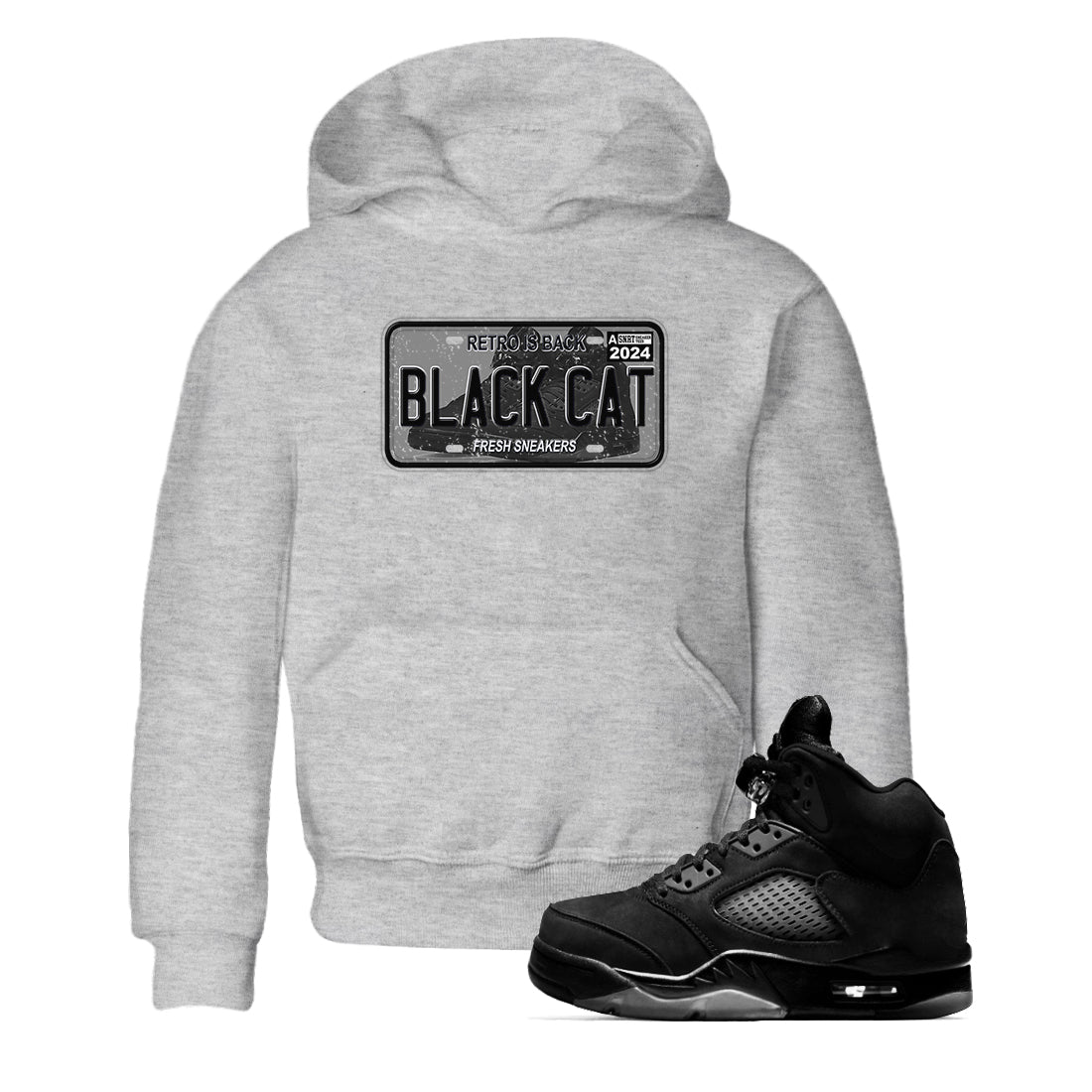 5s Black Cat shirts to match jordans Sneaker Plate sneaker match tees Air Jordan 5 Black Cat Drip Gear Zone Youth Baby Heather Grey 1 crew neck shirts