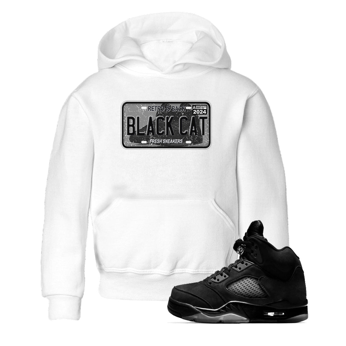 5s Black Cat shirts to match jordans Sneaker Plate sneaker match tees Air Jordan 5 Black Cat Drip Gear Zone Youth Baby White 1 crew neck shirts