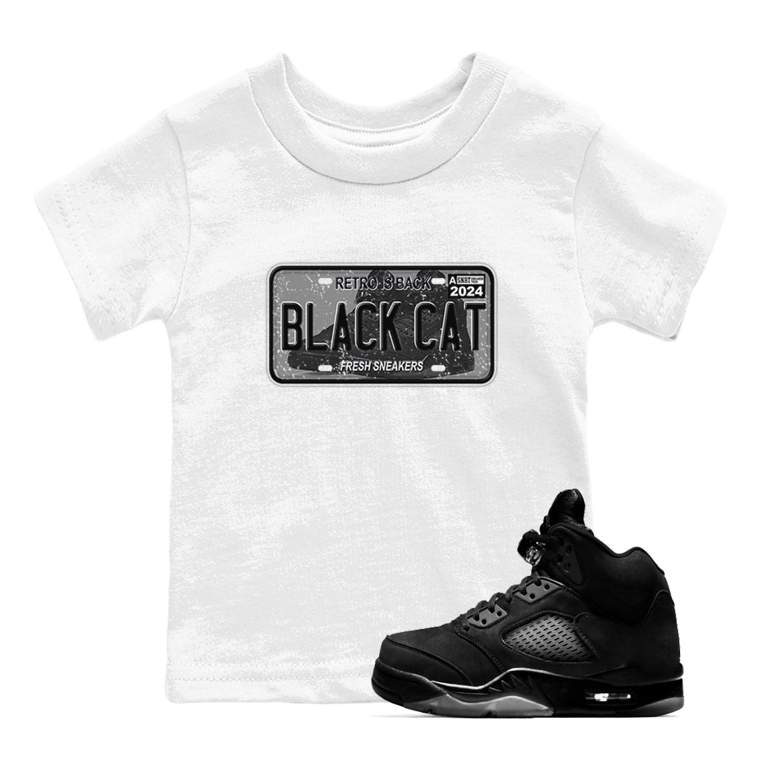 5s Black Cat shirts to match jordans Sneaker Plate sneaker match tees Air Jordan 5 Black Cat Drip Gear Zone Youth Baby White 1 crew neck shirts