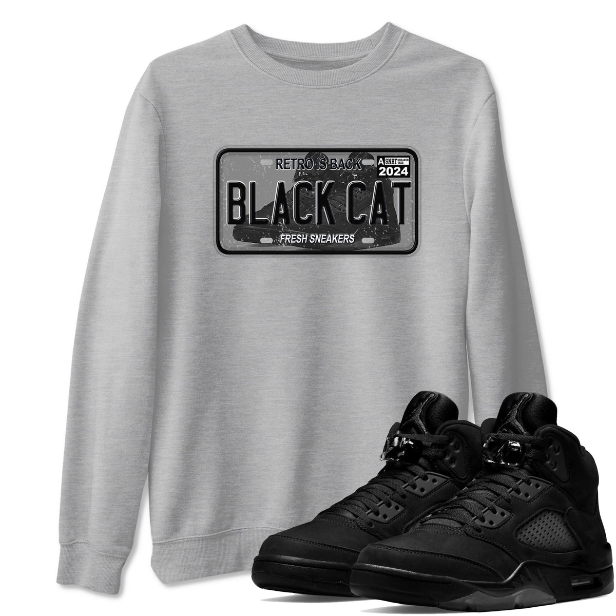 5s Black Cat shirts to match jordans Sneaker Plate sneaker match tees Air Jordan 5 Black Cat Drip Gear Zone unisex cotton Heather Grey 1 crew neck shirts