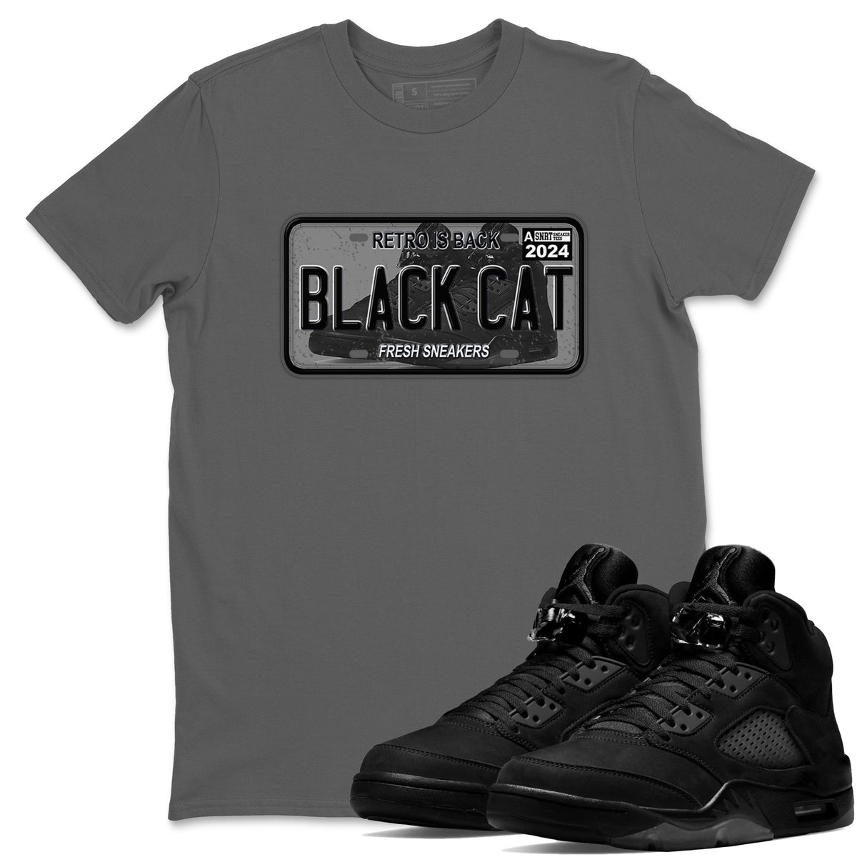 5s Black Cat shirts to match jordans Sneaker Plate sneaker match tees Air Jordan 5 Black Cat Drip Gear Zone unisex cotton Cool Grey 1 crew neck shirts