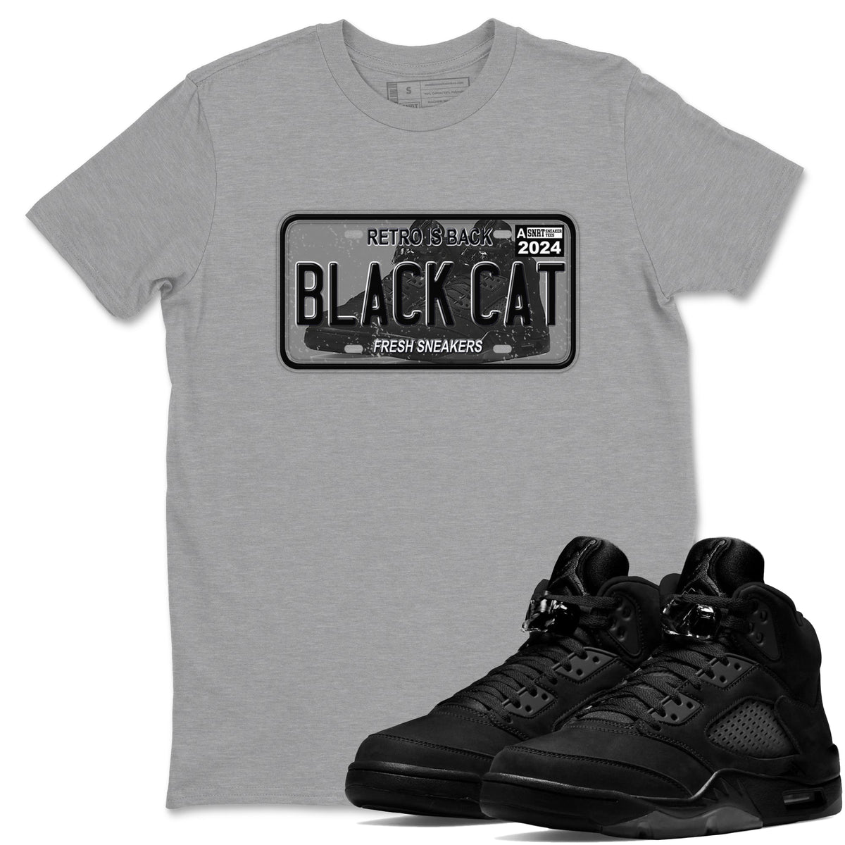 5s Black Cat shirts to match jordans Sneaker Plate sneaker match tees Air Jordan 5 Black Cat Drip Gear Zone unisex cotton Heather Grey 1 crew neck shirts