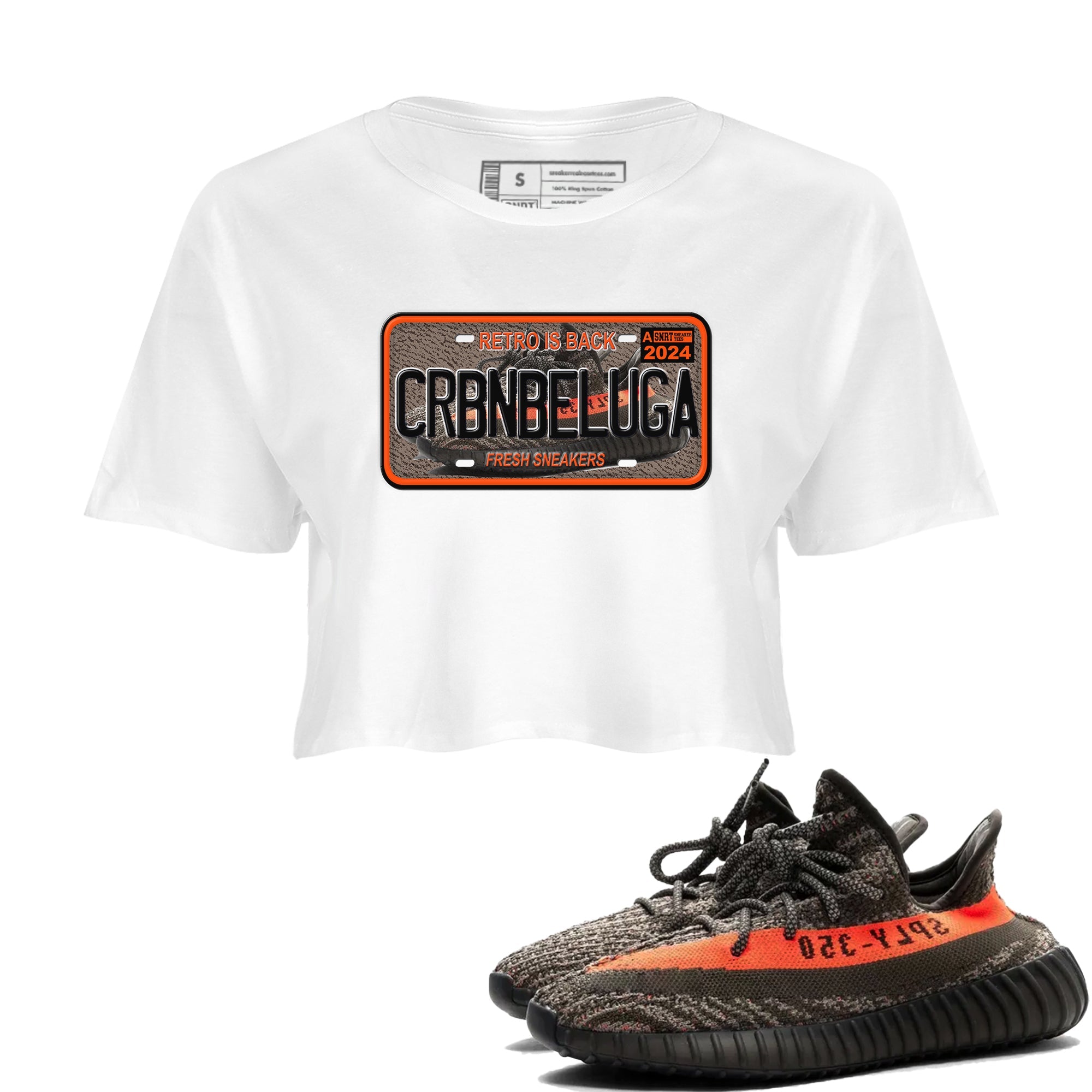 Yeezy 350 Carbon Beluga shirts to match jordans Sneaker Plate sneaker match tees Yeezy 350 Carbon Beluga match shoes to clothes Drip Gear Zone unisex cotton White 1 crop tee
