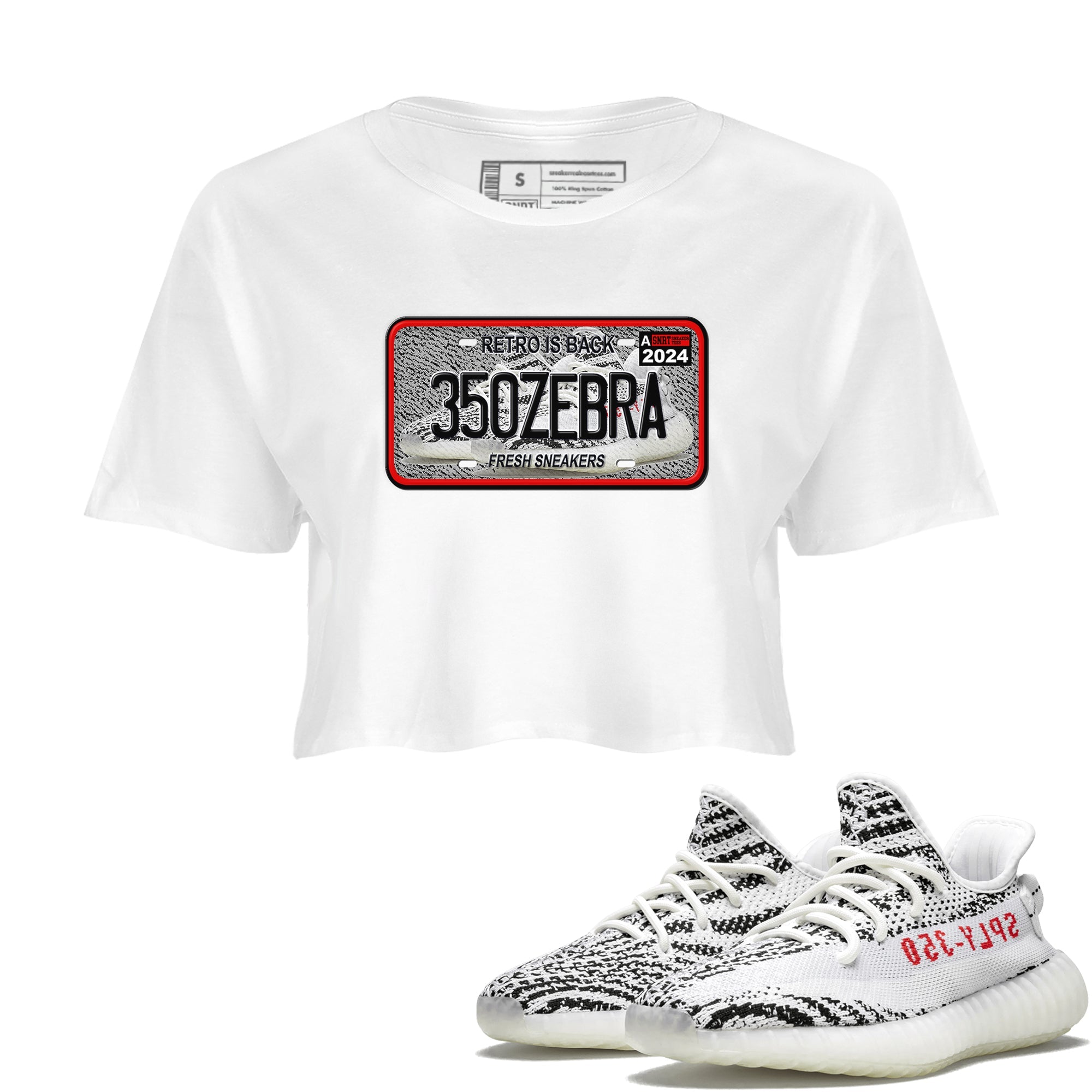 Yeezy 350 Zebra shirts to match jordans Sneaker Plate sneaker match tees Yeezy 350 Zebra match shoes to clothes Drip Gear Zone unisex cotton White 1 crop tee