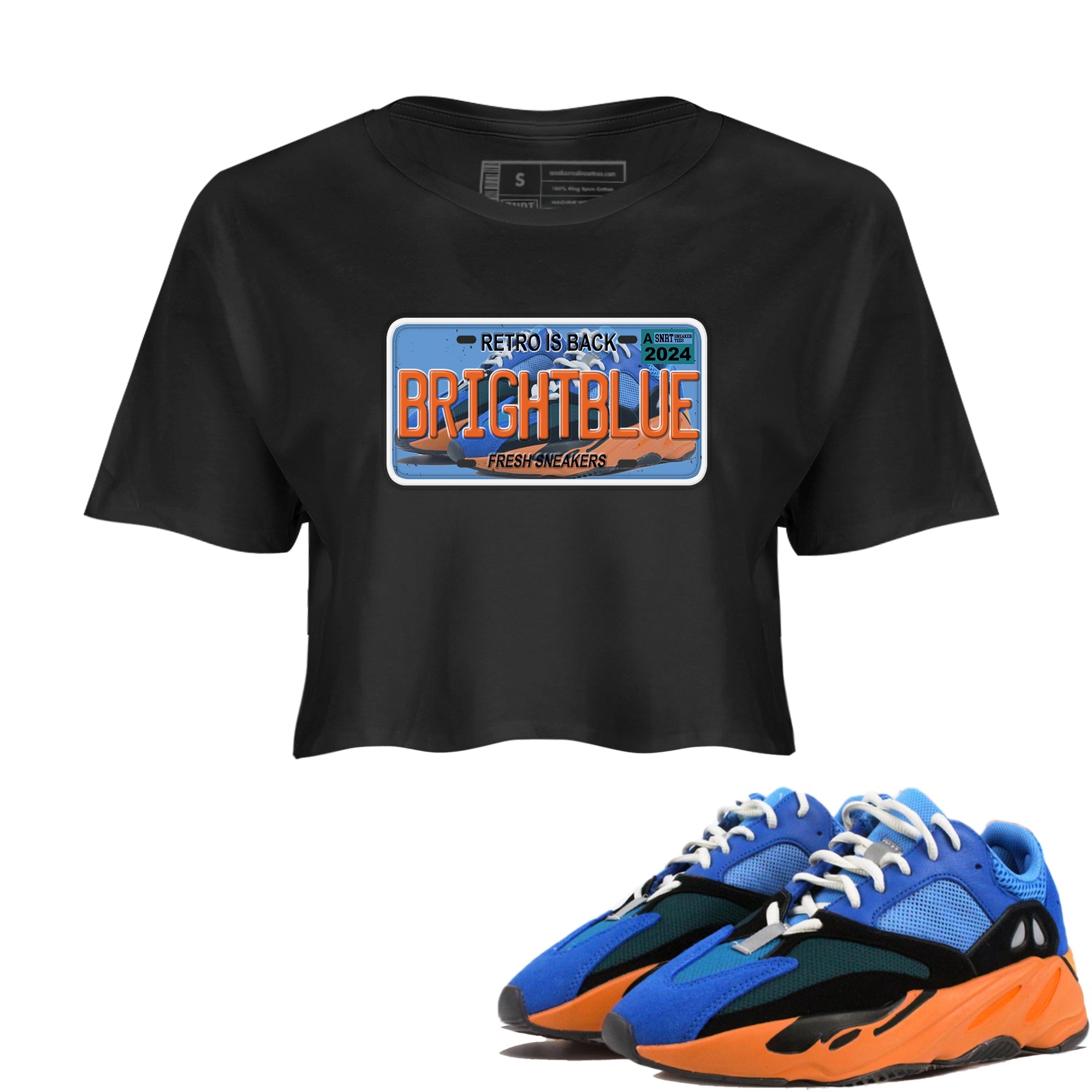 Yeezy 700 Bright Blue shirts to match jordans Sneaker Plate sneaker match tees Yeezy 700 Bright Blue match shoes to clothes Drip Gear Zone unisex cotton Black 1 crop tee