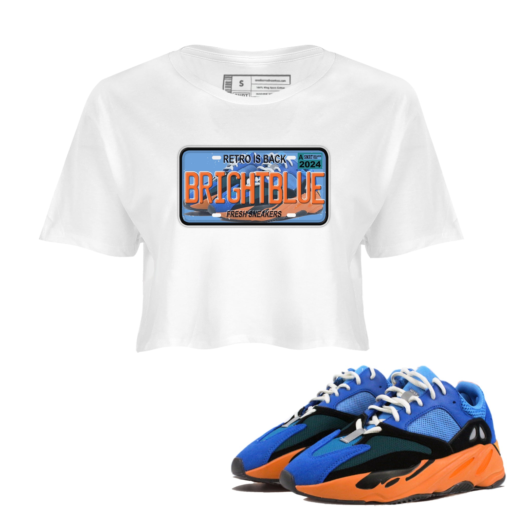 Yeezy 700 Bright Blue shirts to match jordans Sneaker Plate sneaker match tees Yeezy 700 Bright Blue match shoes to clothes Drip Gear Zone unisex cotton White 1 crop tee