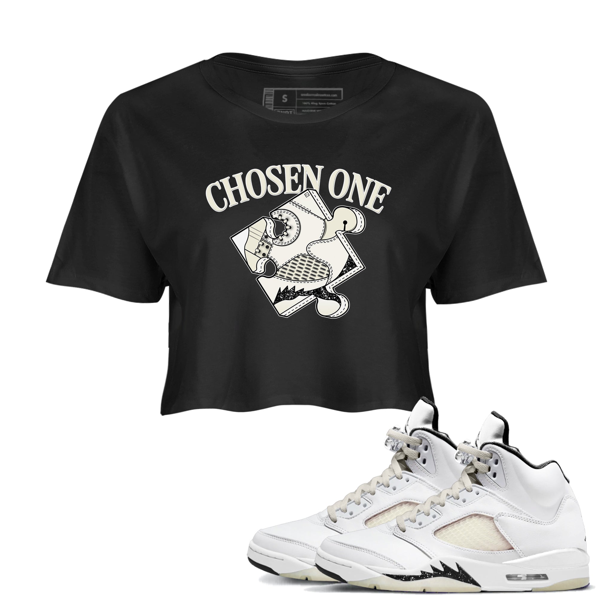 5s Sail shirt to match jordans Sneaker Puzzle sneaker tees Air Jordan 5 Sail Drip Gear Zone Black 1 crop length shirt