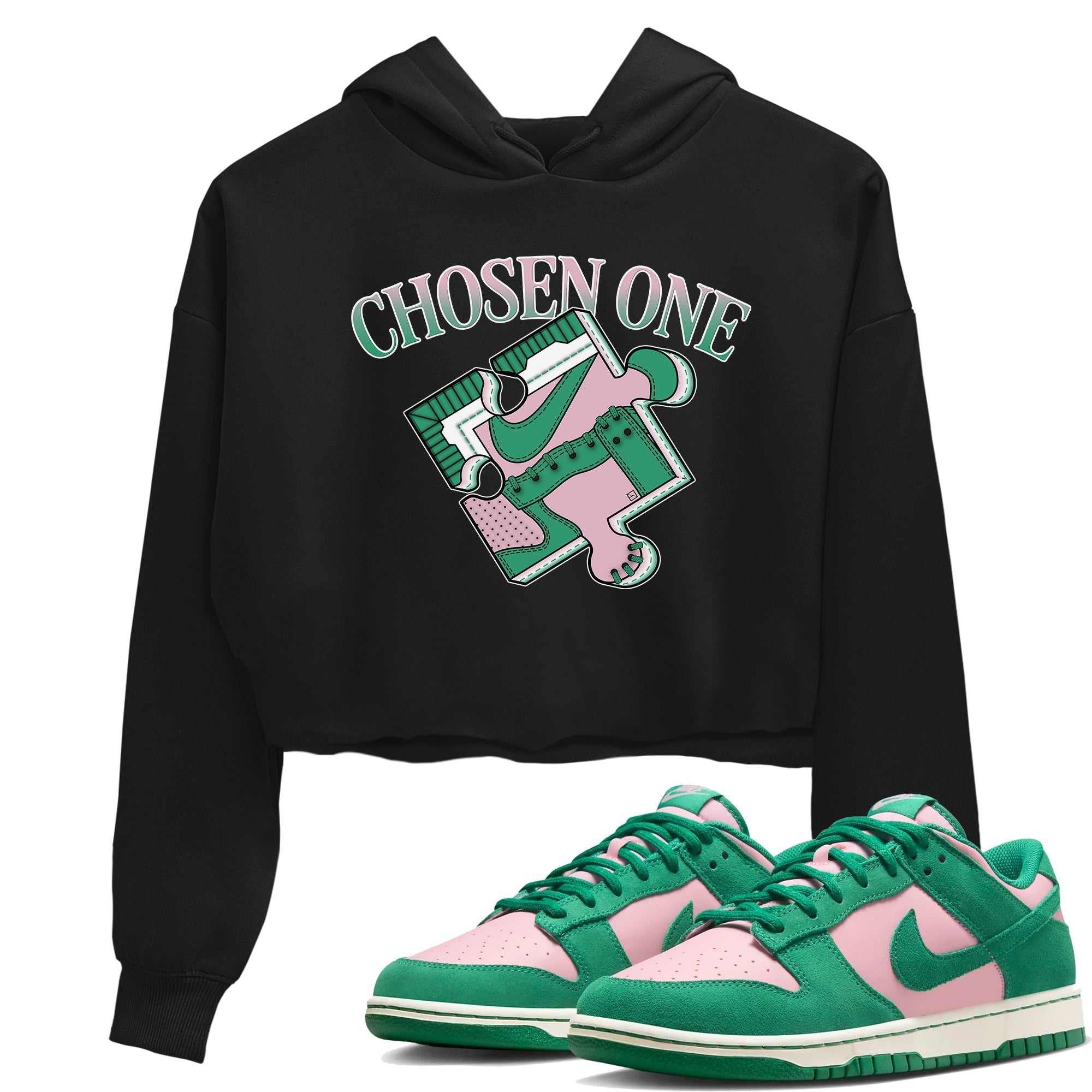 Dunk Medium Soft Pink Malachite shirt to match jordans Sneaker Puzzle sneaker tees Dunk Medium Soft Pink Malachite Drip Gear Zone Black 1 crop length shirt