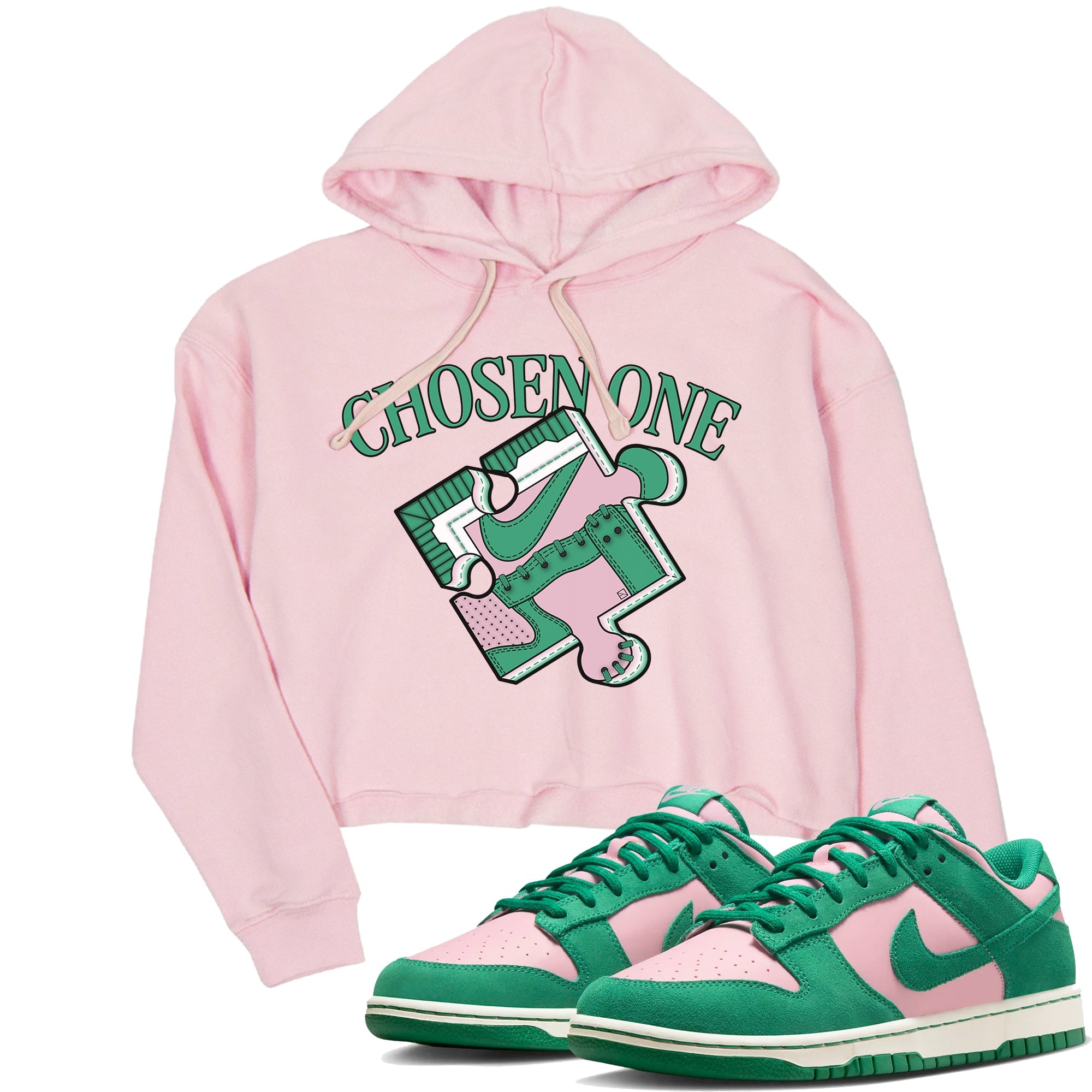 Dunk Medium Soft Pink Malachite shirt to match jordans Sneaker Puzzle sneaker tees Dunk Medium Soft Pink Malachite Drip Gear Zone Pink 1 crop length shirt