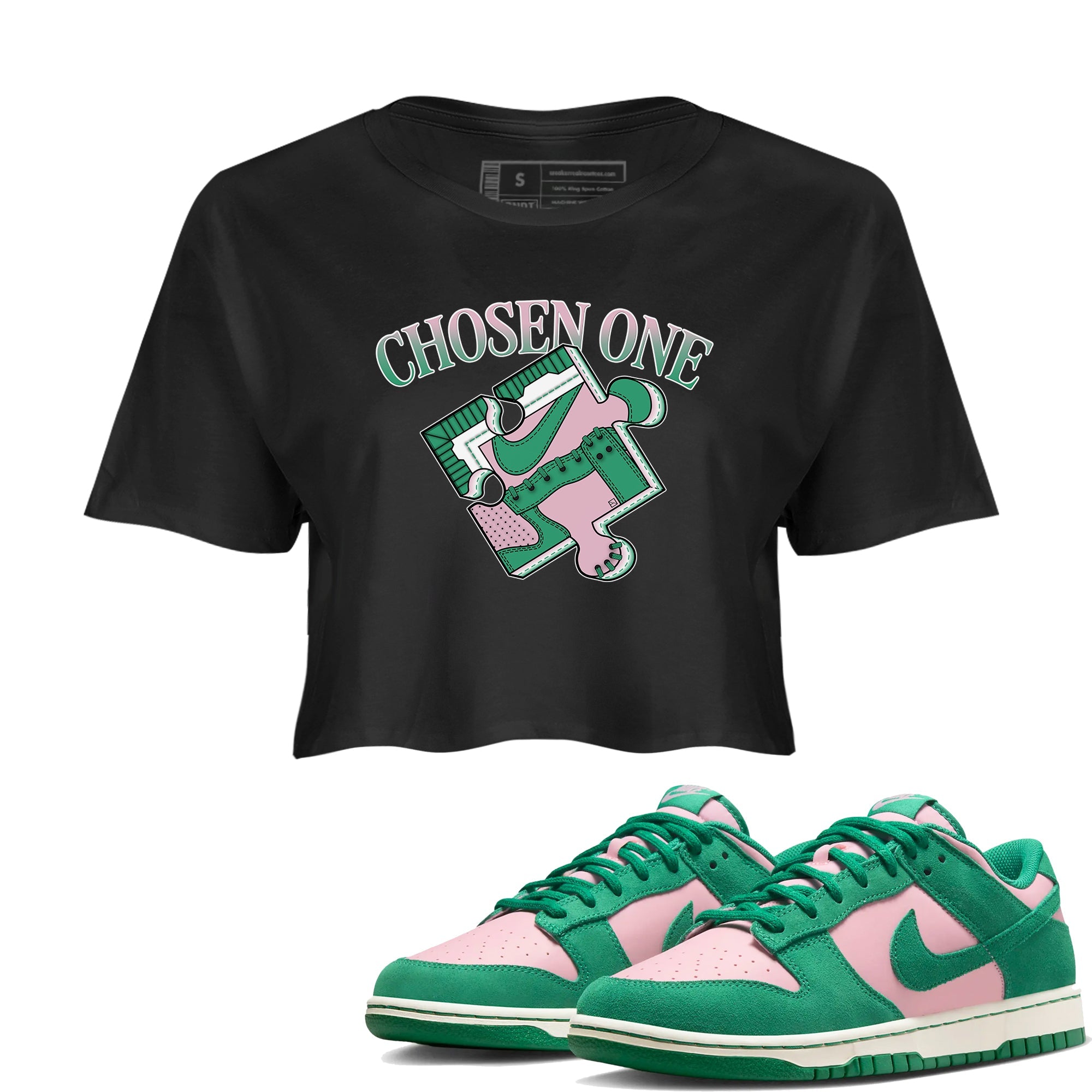 Dunk Medium Soft Pink Malachite shirt to match jordans Sneaker Puzzle sneaker tees Dunk Medium Soft Pink Malachite Drip Gear Zone Black 1 crop length shirt