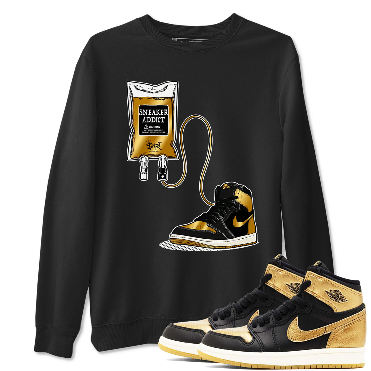 1s Black Metallic Gold shirts to match jordans Sneaker Therapy sneaker match tees Air Jordan 1 Black Metallic Gold Drip Gear Zone unisex cotton Black 1 crew neck shirts