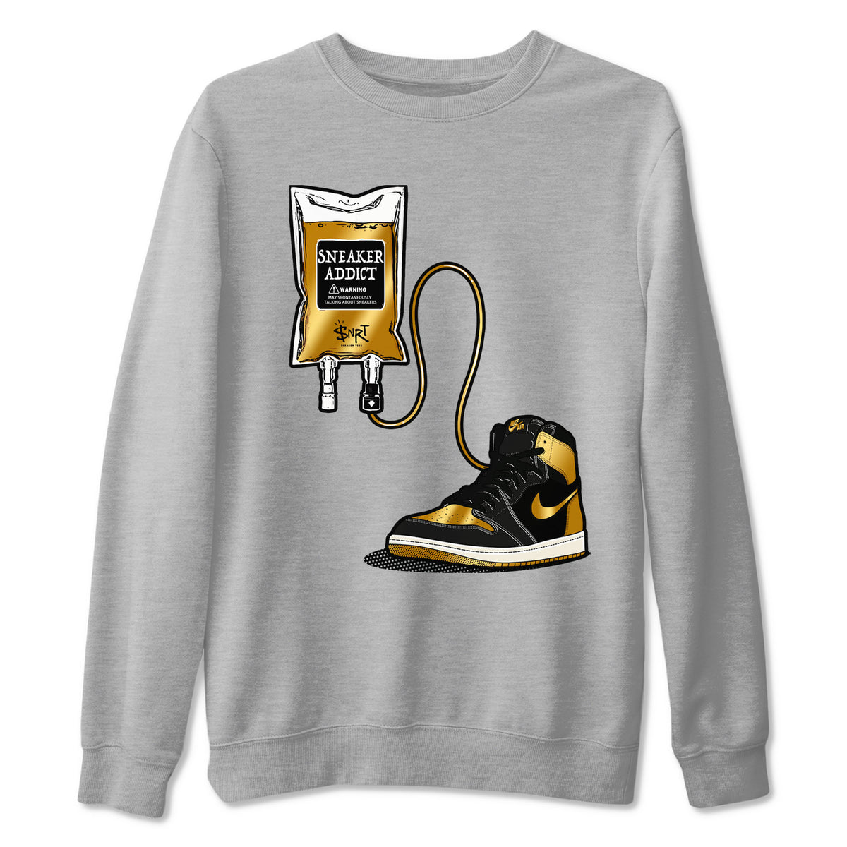 1s Black Metallic Gold shirts to match jordans Sneaker Therapy sneaker match tees Air Jordan 1 Black Metallic Gold Drip Gear Zone unisex cotton Heather Grey 2 crew neck shirts
