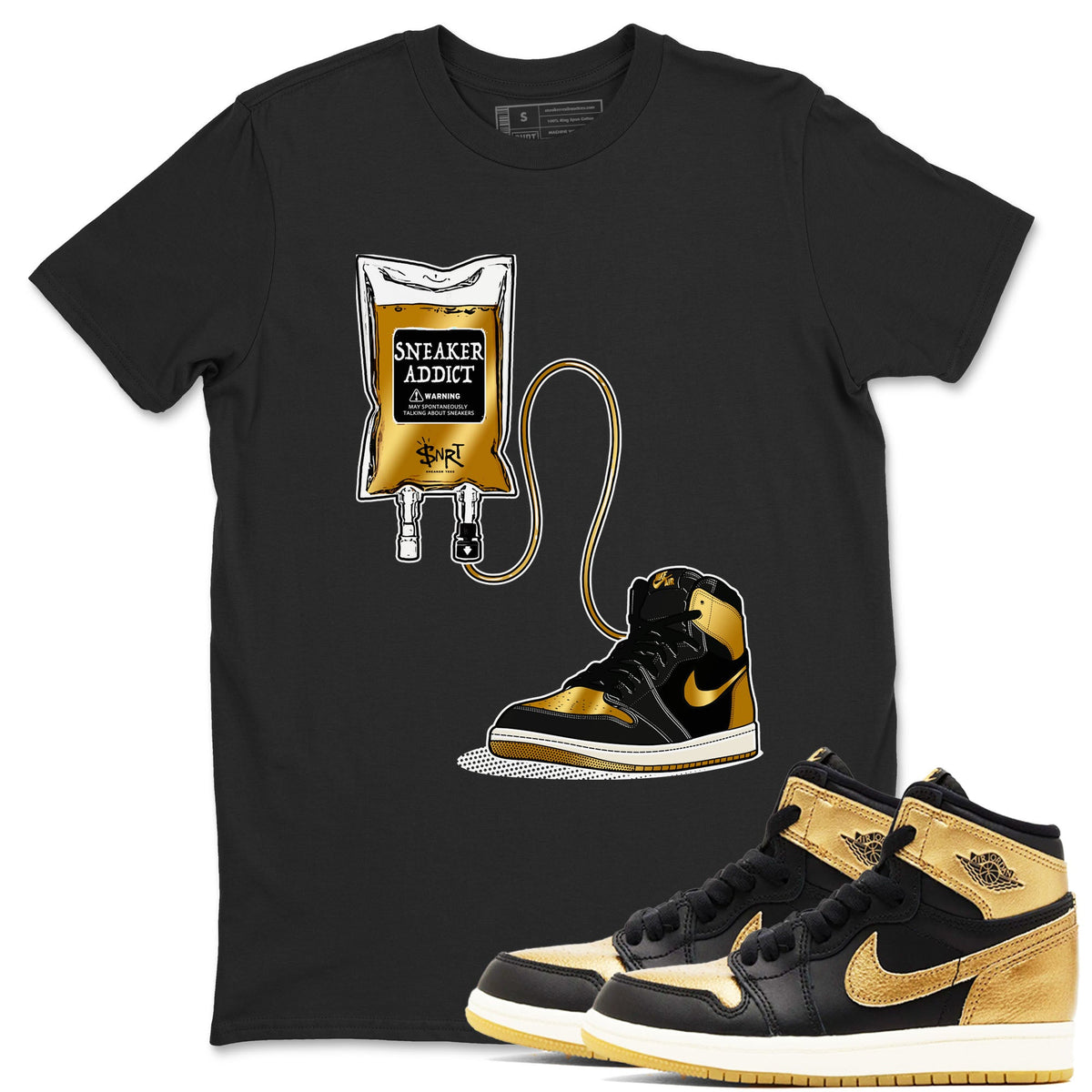 1s Black Metallic Gold shirts to match jordans Sneaker Therapy sneaker match tees Air Jordan 1 Black Metallic Gold Drip Gear Zone unisex cotton Black 1 crew neck shirts