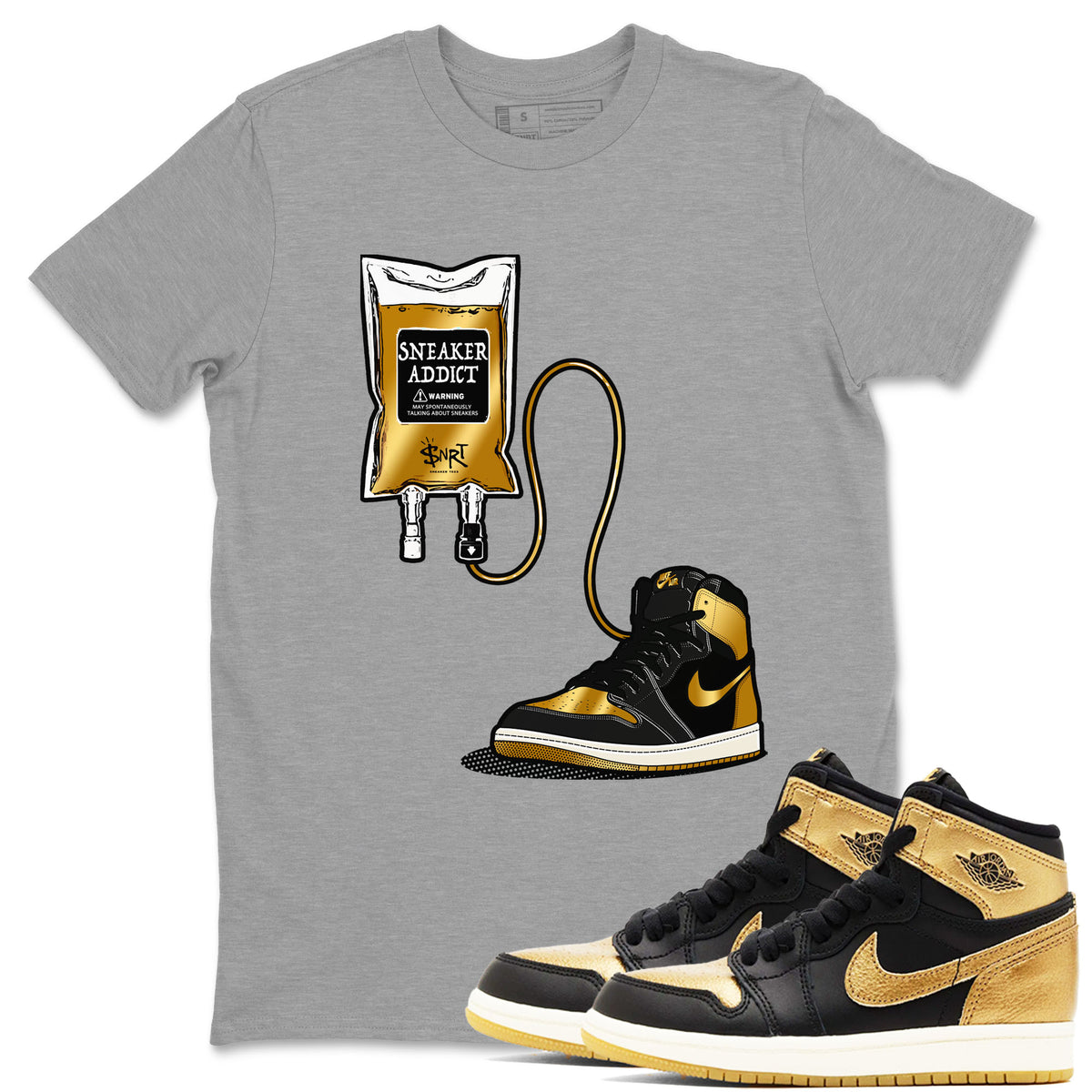 1s Black Metallic Gold shirts to match jordans Sneaker Therapy sneaker match tees Air Jordan 1 Black Metallic Gold Drip Gear Zone unisex cotton Heather Grey 1 crew neck shirts