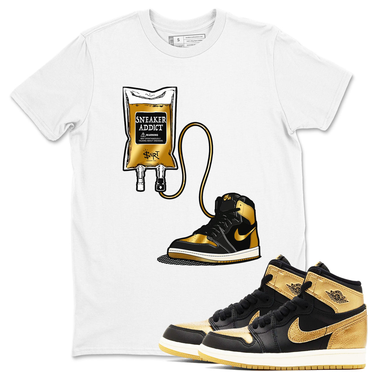 1s Black Metallic Gold shirts to match jordans Sneaker Therapy sneaker match tees Air Jordan 1 Black Metallic Gold Drip Gear Zone unisex cotton White 1 crew neck shirts