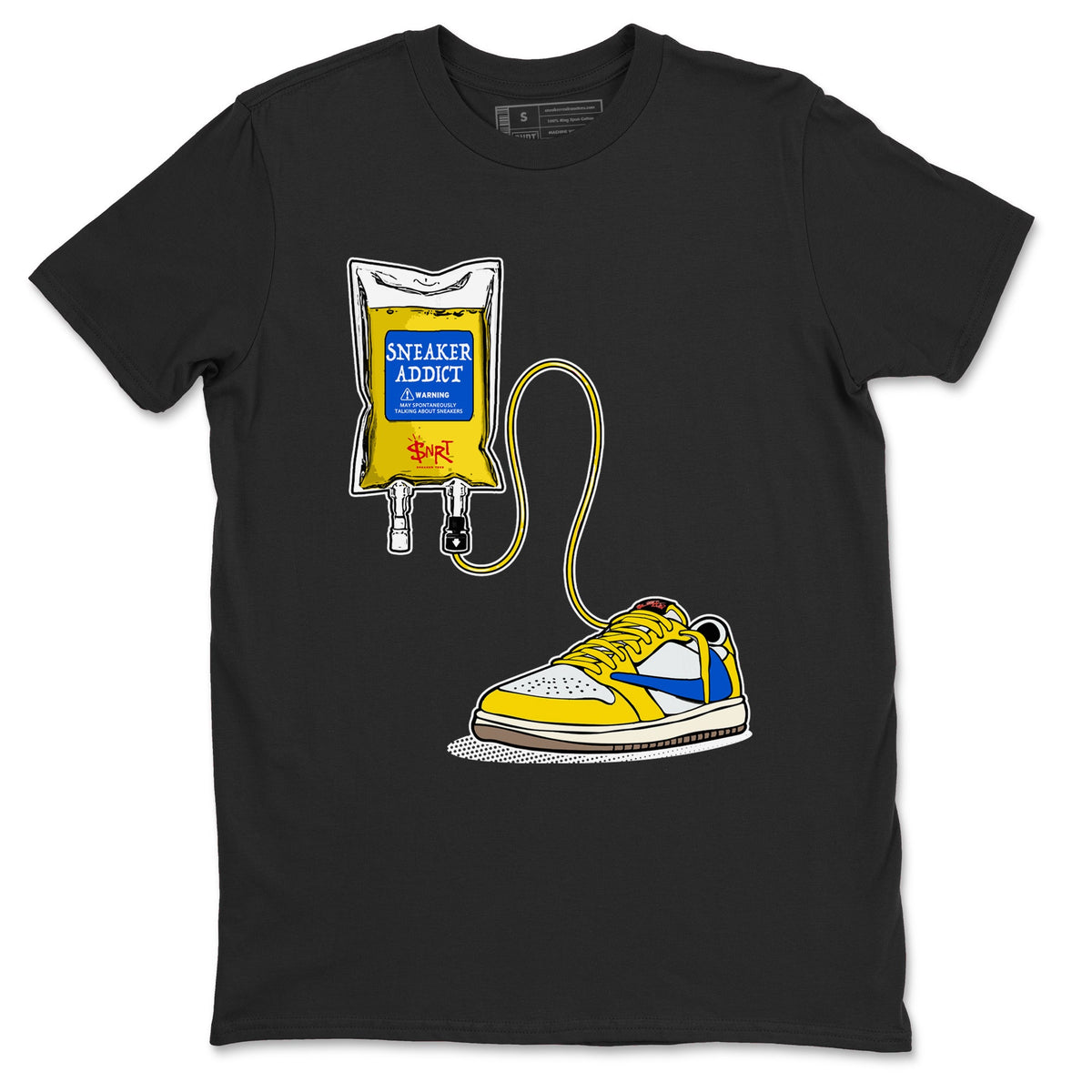 1s Travis Scott Canary shirts to match jordans Sneaker Therapy sneaker match tees Air Jordan 1 Travis Scott Canary Drip Gear Zone unisex cotton Black 2 crew neck shirts