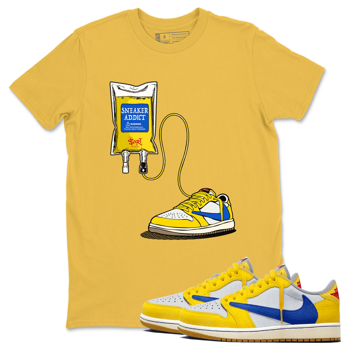 1s Travis Scott Canary shirts to match jordans Sneaker Therapy sneaker match tees Air Jordan 1 Travis Scott Canary Drip Gear Zone unisex cotton Daisy 1 crew neck shirts