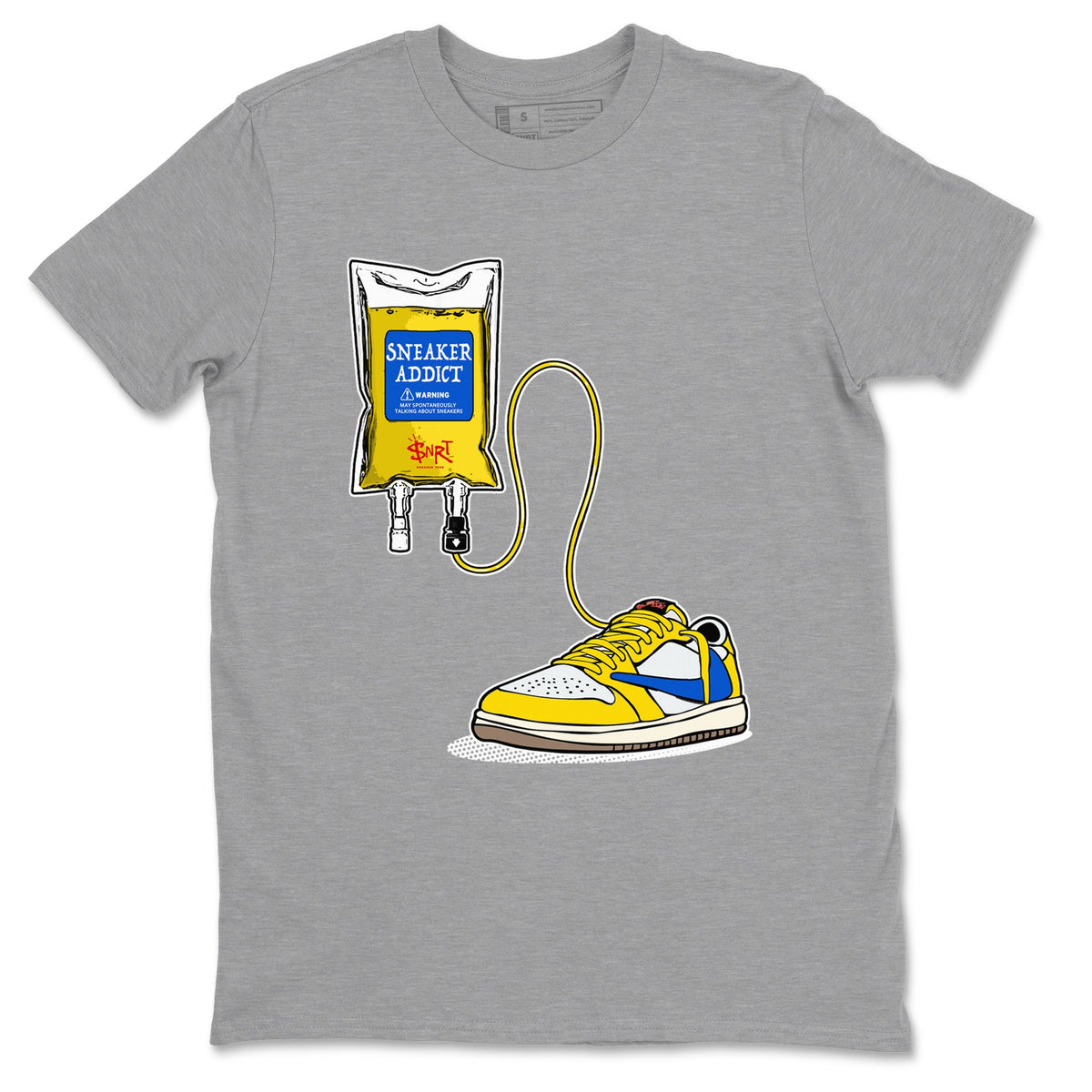 1s Travis Scott Canary shirts to match jordans Sneaker Therapy sneaker match tees Air Jordan 1 Travis Scott Canary Drip Gear Zone unisex cotton Heather Grey 2 crew neck shirts