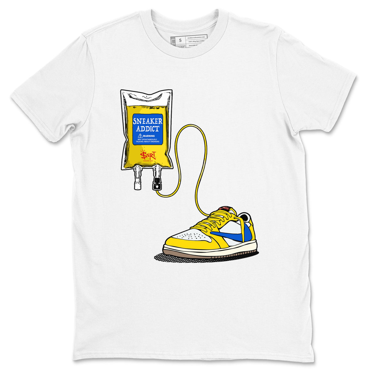 1s Travis Scott Canary shirts to match jordans Sneaker Therapy sneaker match tees Air Jordan 1 Travis Scott Canary Drip Gear Zone unisex cotton White 2 crew neck shirts