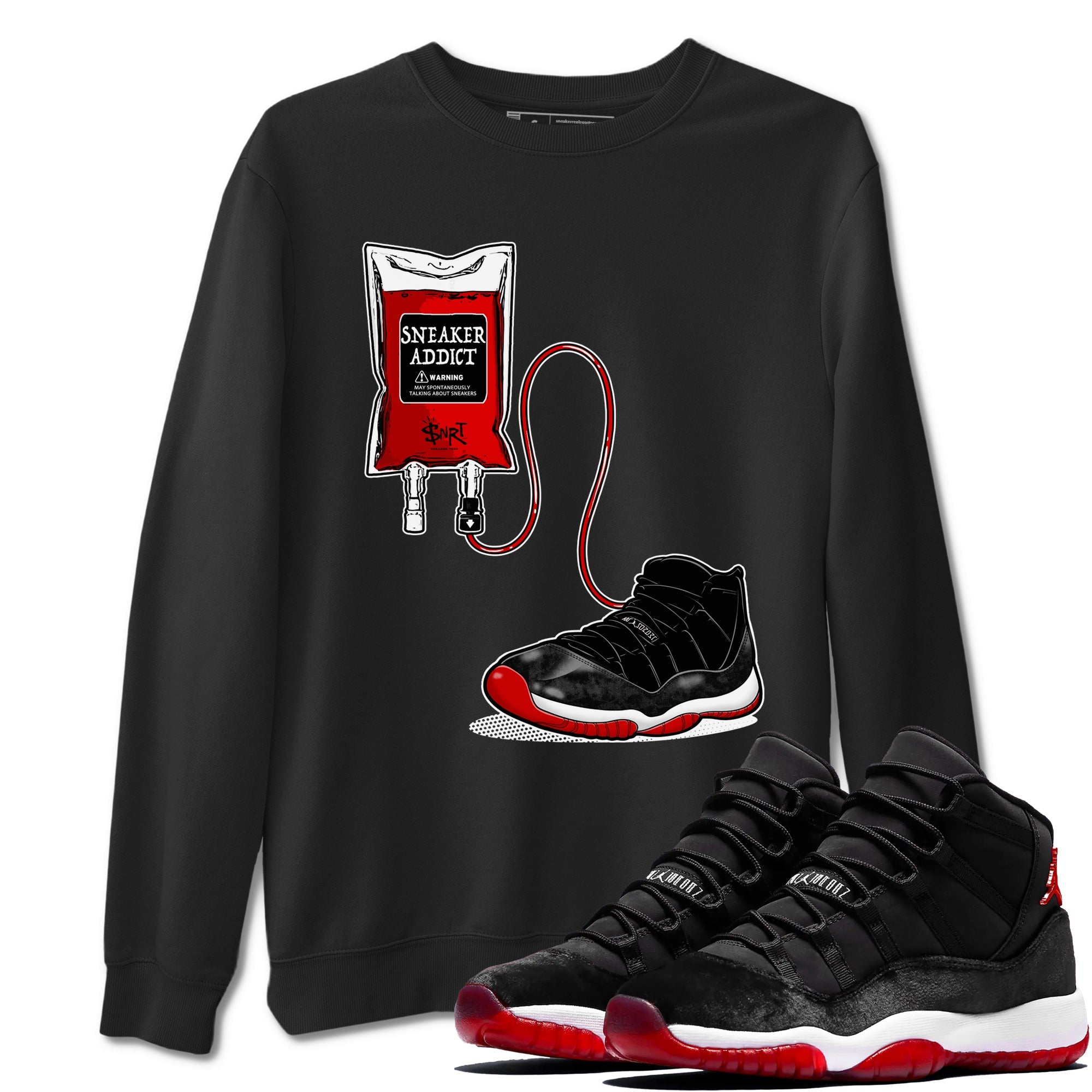 11s Bred Velvet shirts to match jordans Sneaker Therapy sneaker match tees Air Jordan 11 Bred Velvet Drip Gear Zone unisex cotton Black 1 crew neck shirts