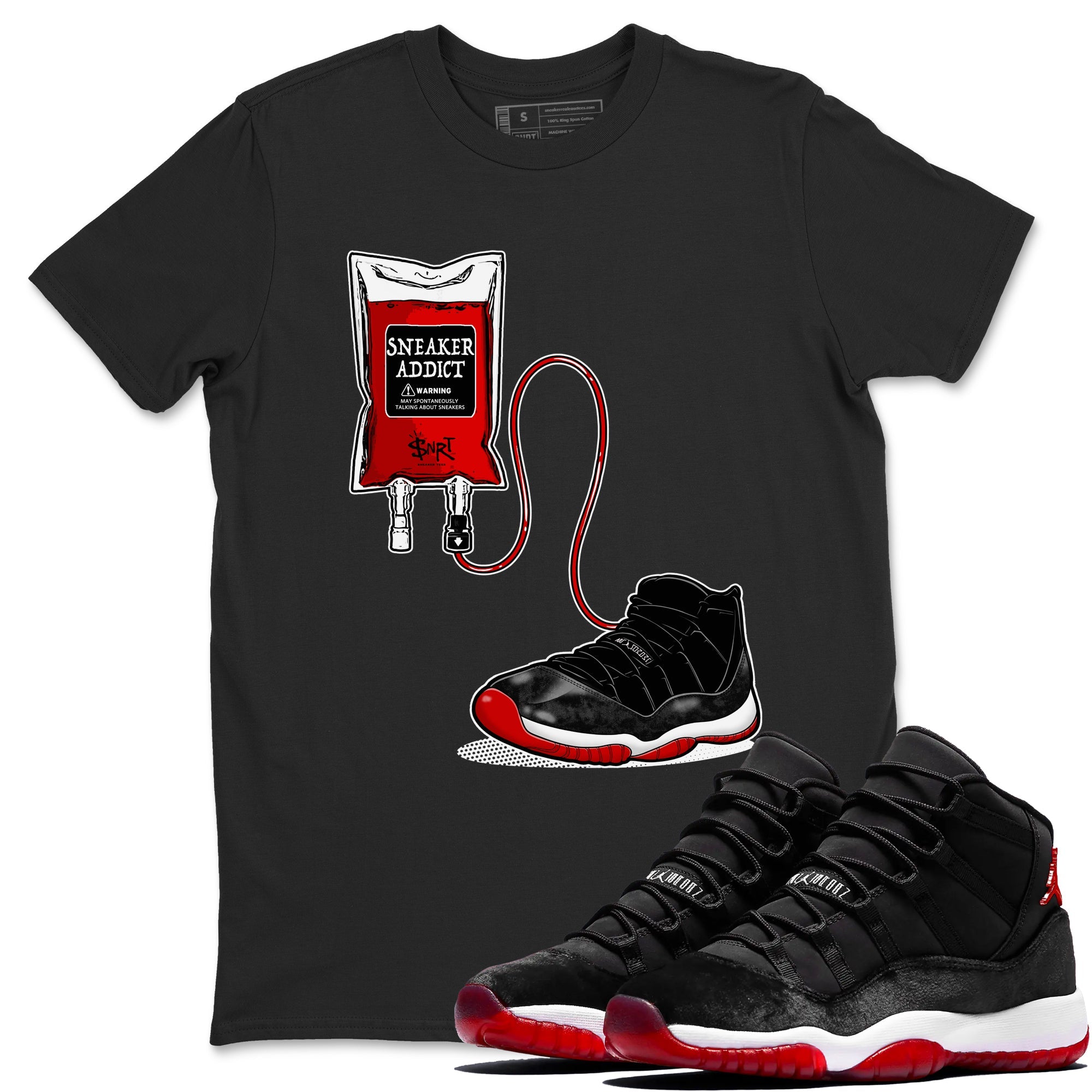 11s Bred Velvet shirts to match jordans Sneaker Therapy sneaker match tees Air Jordan 11 Bred Velvet Drip Gear Zone unisex cotton Black 1 crew neck shirts
