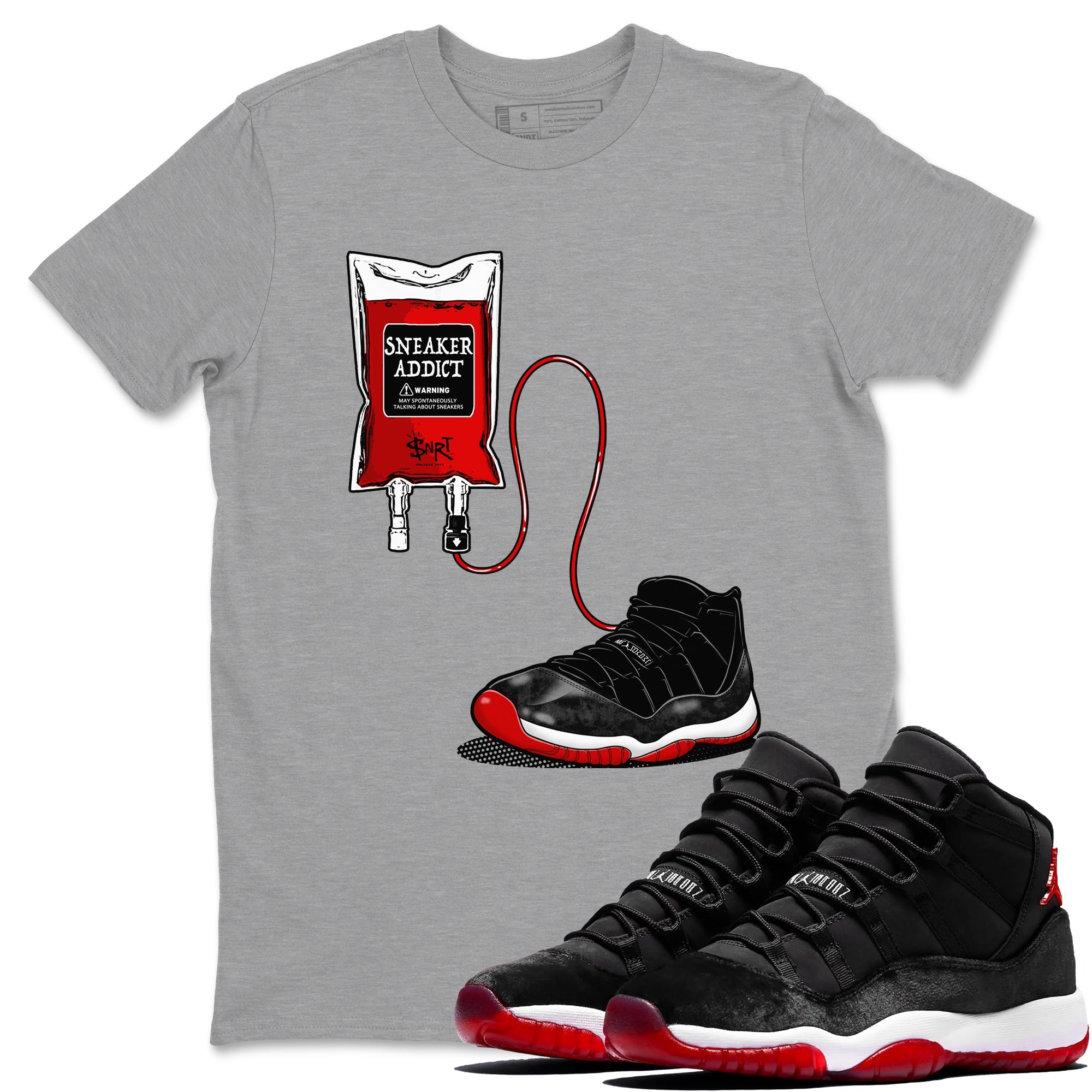 11s Bred Velvet shirts to match jordans Sneaker Therapy sneaker match tees Air Jordan 11 Bred Velvet Drip Gear Zone unisex cotton Heather Grey 1 crew neck shirts