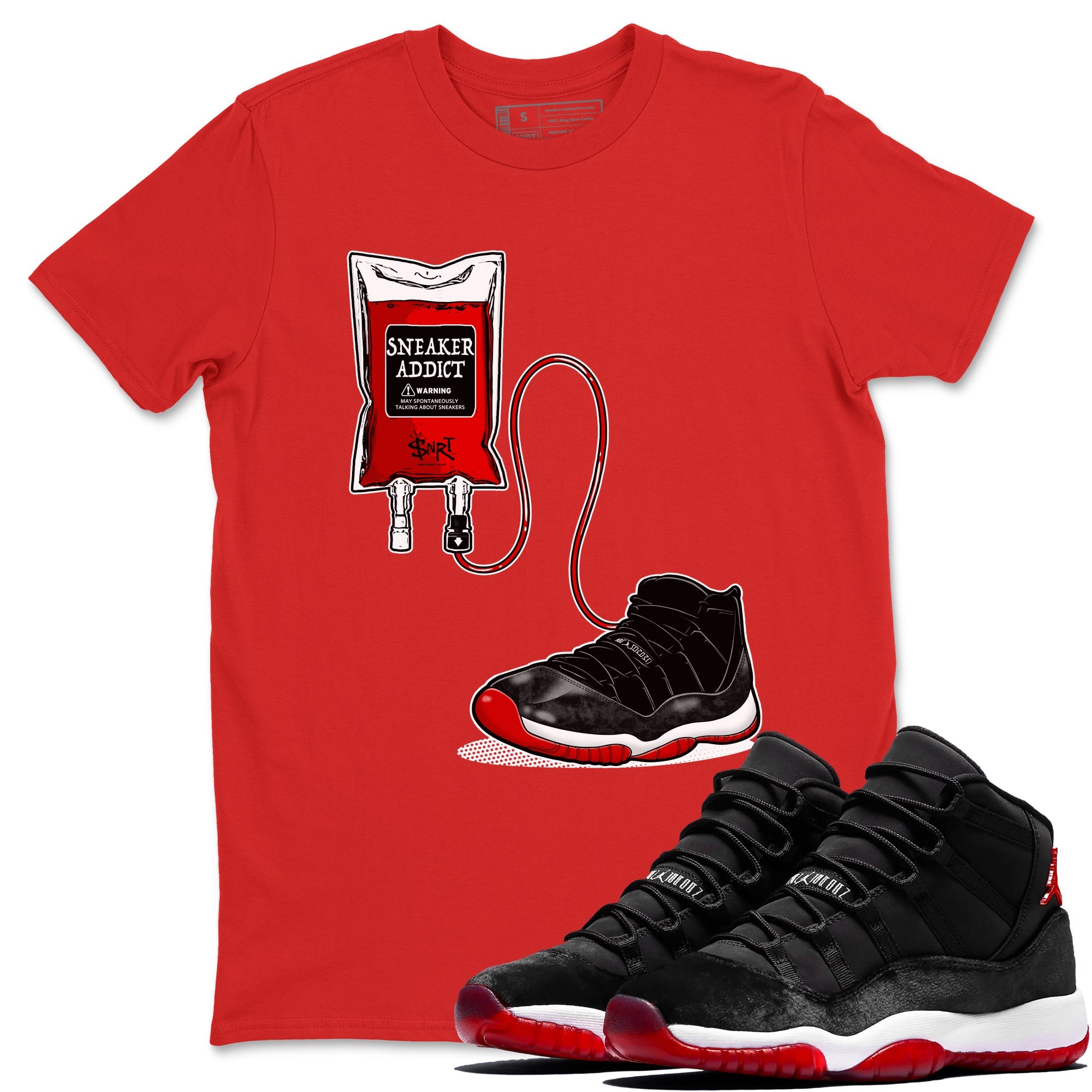 11s Bred Velvet shirts to match jordans Sneaker Therapy sneaker match tees Air Jordan 11 Bred Velvet Drip Gear Zone unisex cotton Red 1 crew neck shirts