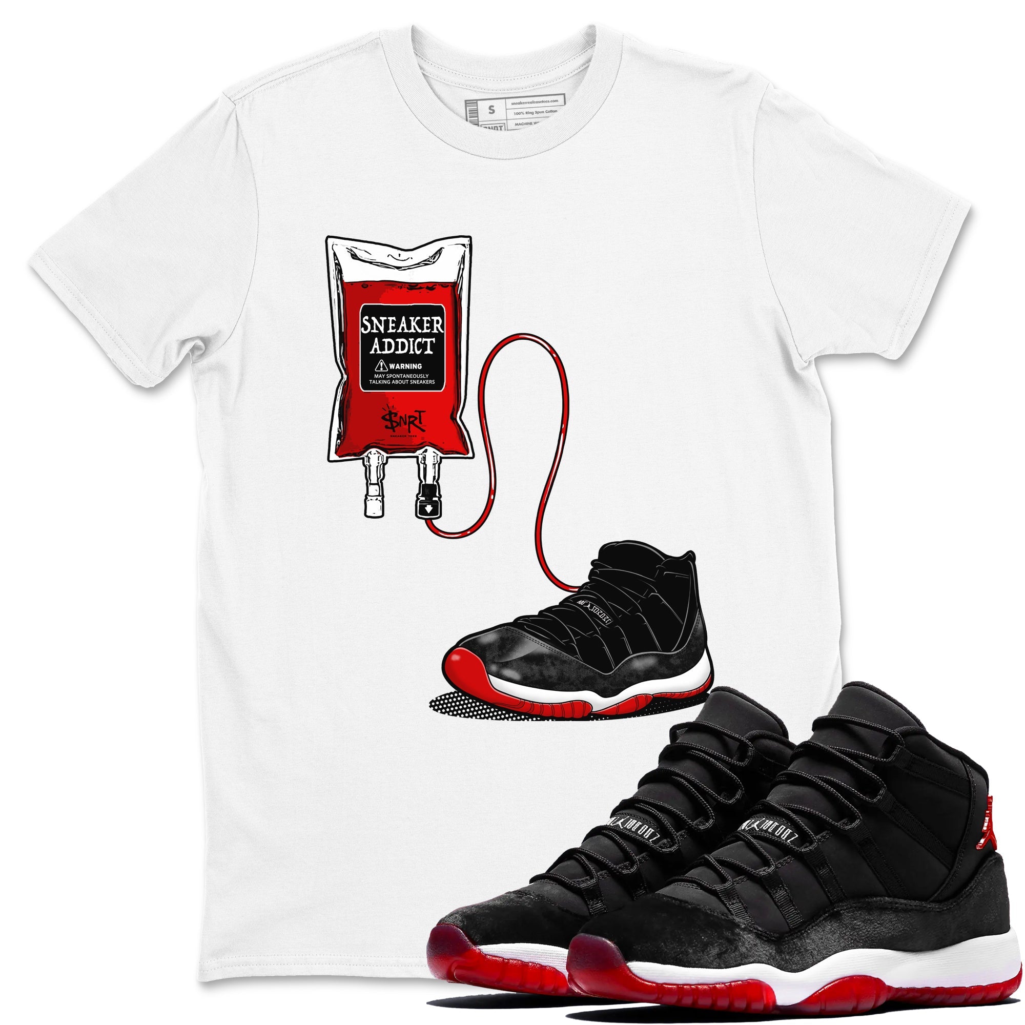 11s Bred Velvet shirts to match jordans Sneaker Therapy sneaker match tees Air Jordan 11 Bred Velvet Drip Gear Zone unisex cotton White 1 crew neck shirts