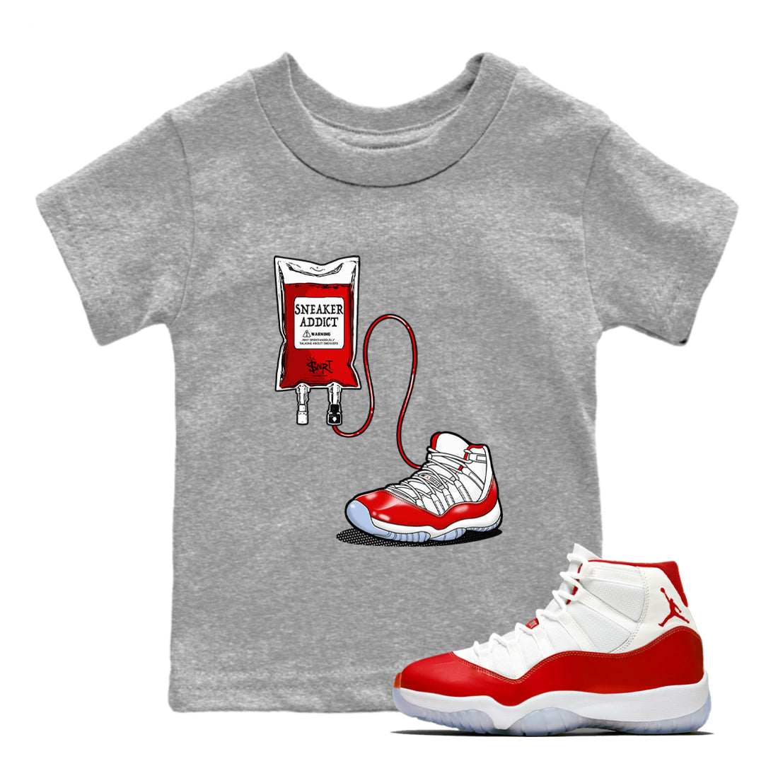 11s Cherry shirts to match jordans Sneaker Therapy sneaker match tees Air Jordan 11 Retro Cherry match shoes to clothes Drip Gear Zone Youth Baby Heather Grey 1 tee