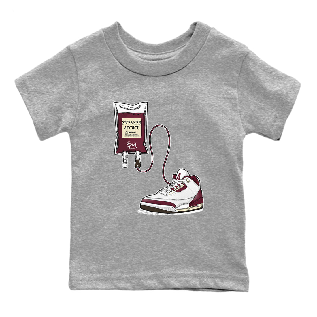 3s A Ma Maniere x Burgundy Crush shirts to match jordans Sneaker Therapy sneaker match tees Air Jordan 3 A Ma Maniere x Burgundy Crush Drip Gear Zone Youth Baby Heather Grey 2 crew neck shirts