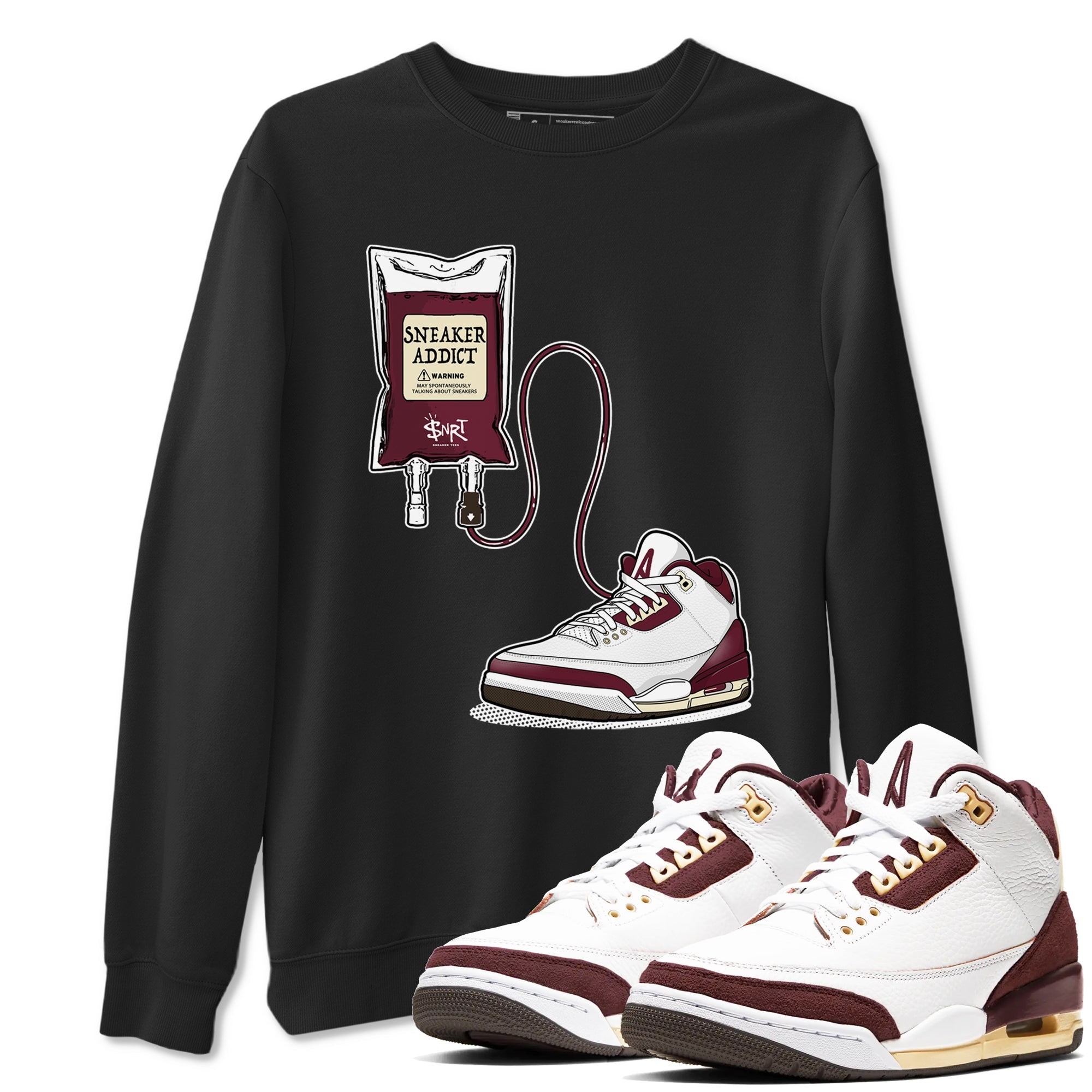 3s A Ma Maniere x Burgundy Crush shirts to match jordans Sneaker Therapy sneaker match tees Air Jordan 3 A Ma Maniere x Burgundy Crush Drip Gear Zone unisex cotton Black 1 crew neck shirts