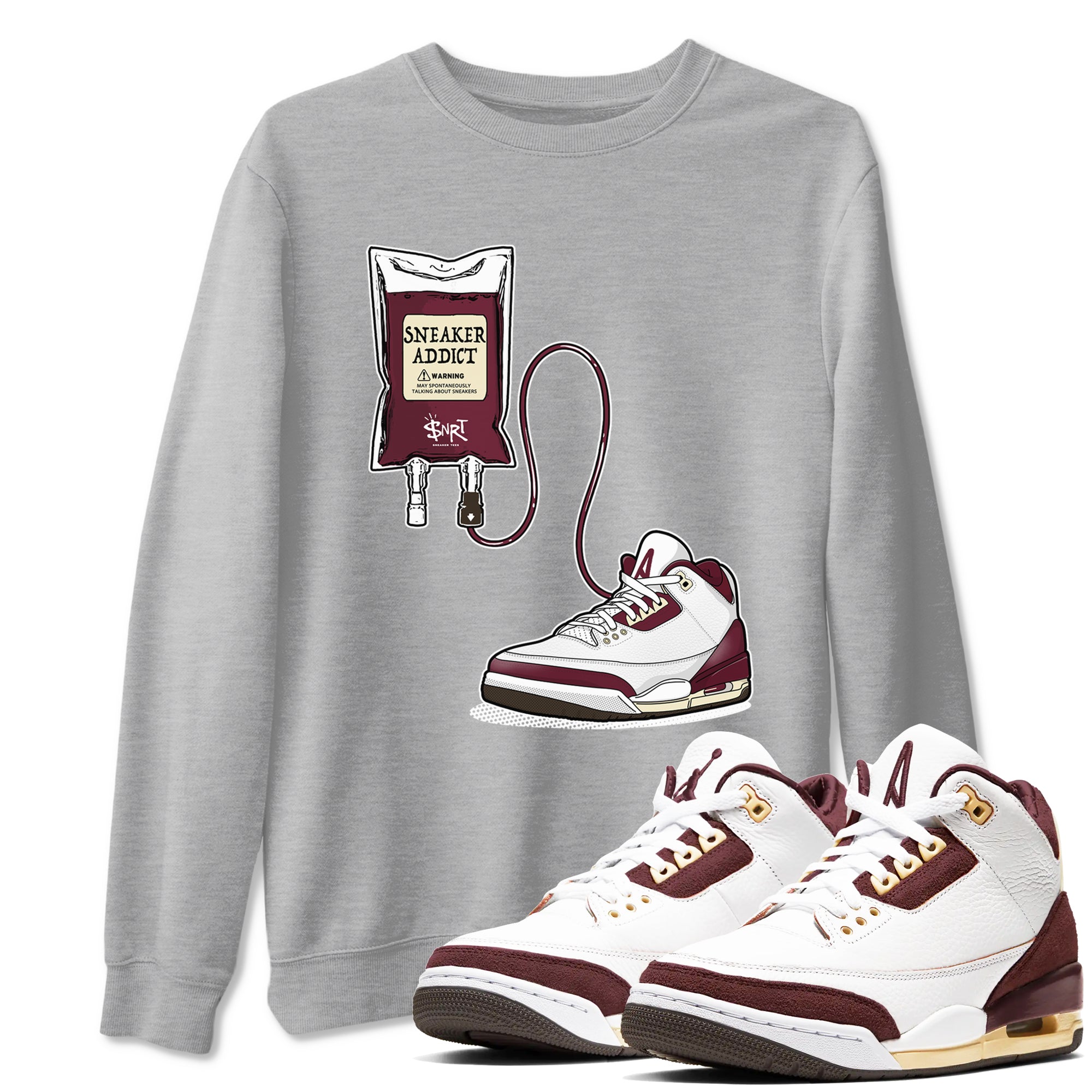 3s A Ma Maniere x Burgundy Crush shirts to match jordans Sneaker Therapy sneaker match tees Air Jordan 3 A Ma Maniere x Burgundy Crush Drip Gear Zone unisex cotton Heather Grey 1 crew neck shirts
