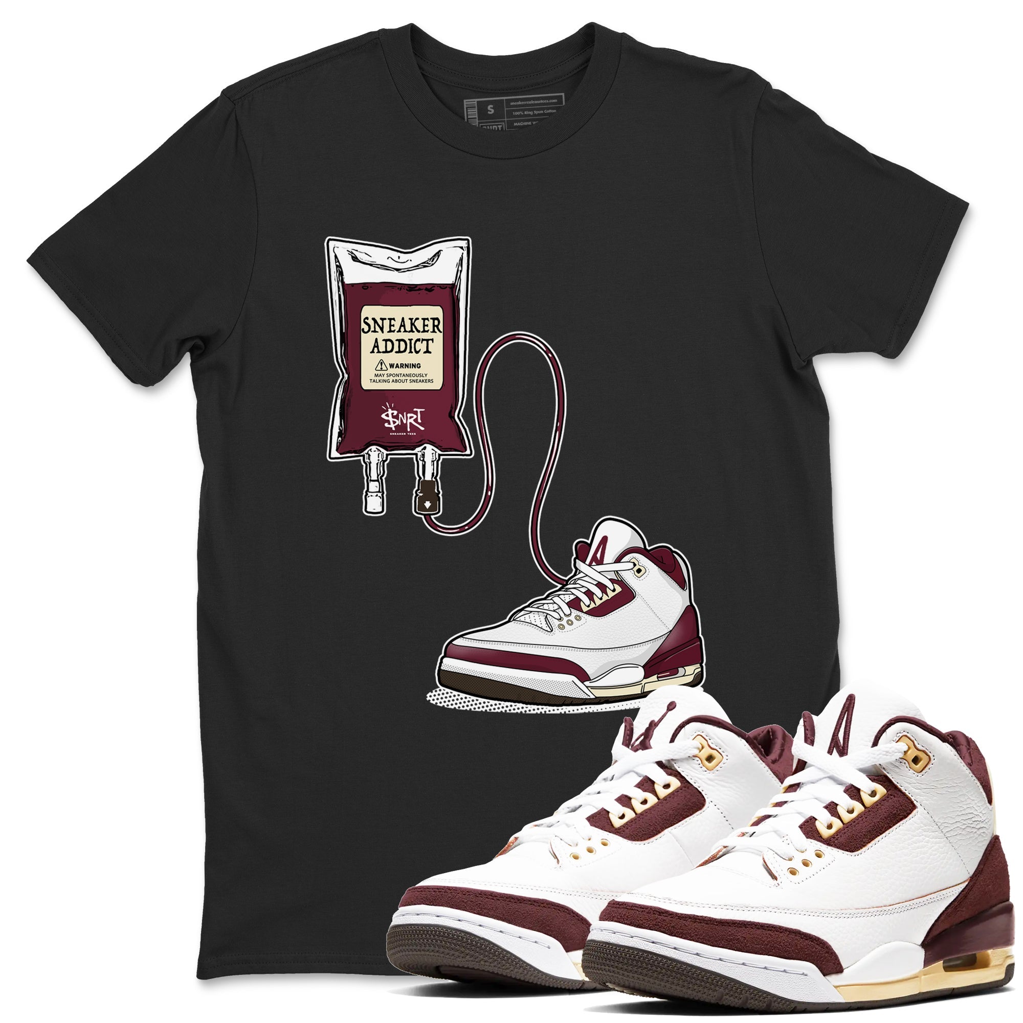 3s A Ma Maniere x Burgundy Crush shirts to match jordans Sneaker Therapy sneaker match tees Air Jordan 3 A Ma Maniere x Burgundy Crush Drip Gear Zone unisex cotton Black 1 crew neck shirts