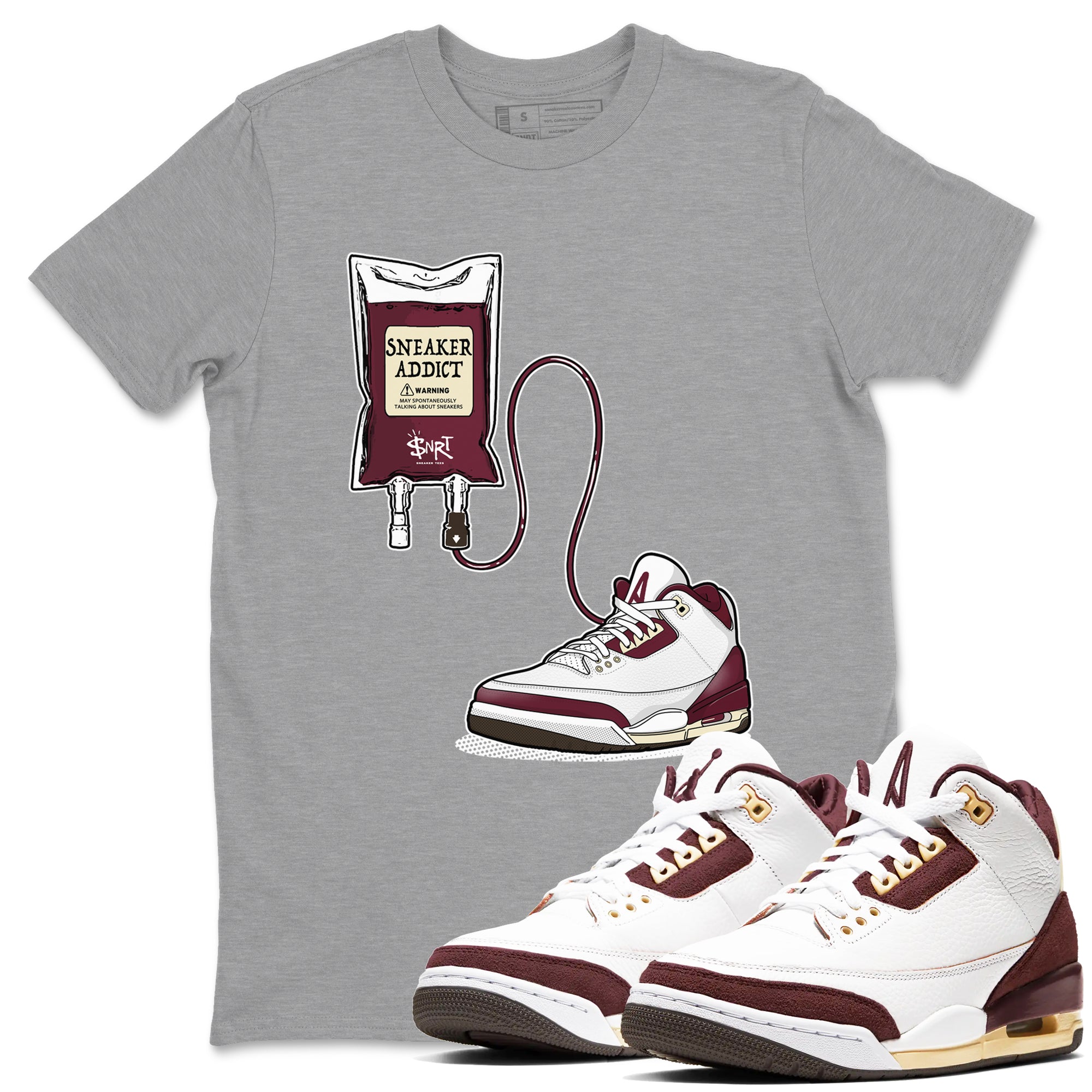 3s A Ma Maniere x Burgundy Crush shirts to match jordans Sneaker Therapy sneaker match tees Air Jordan 3 A Ma Maniere x Burgundy Crush Drip Gear Zone unisex cotton Heather Grey 1 crew neck shirts