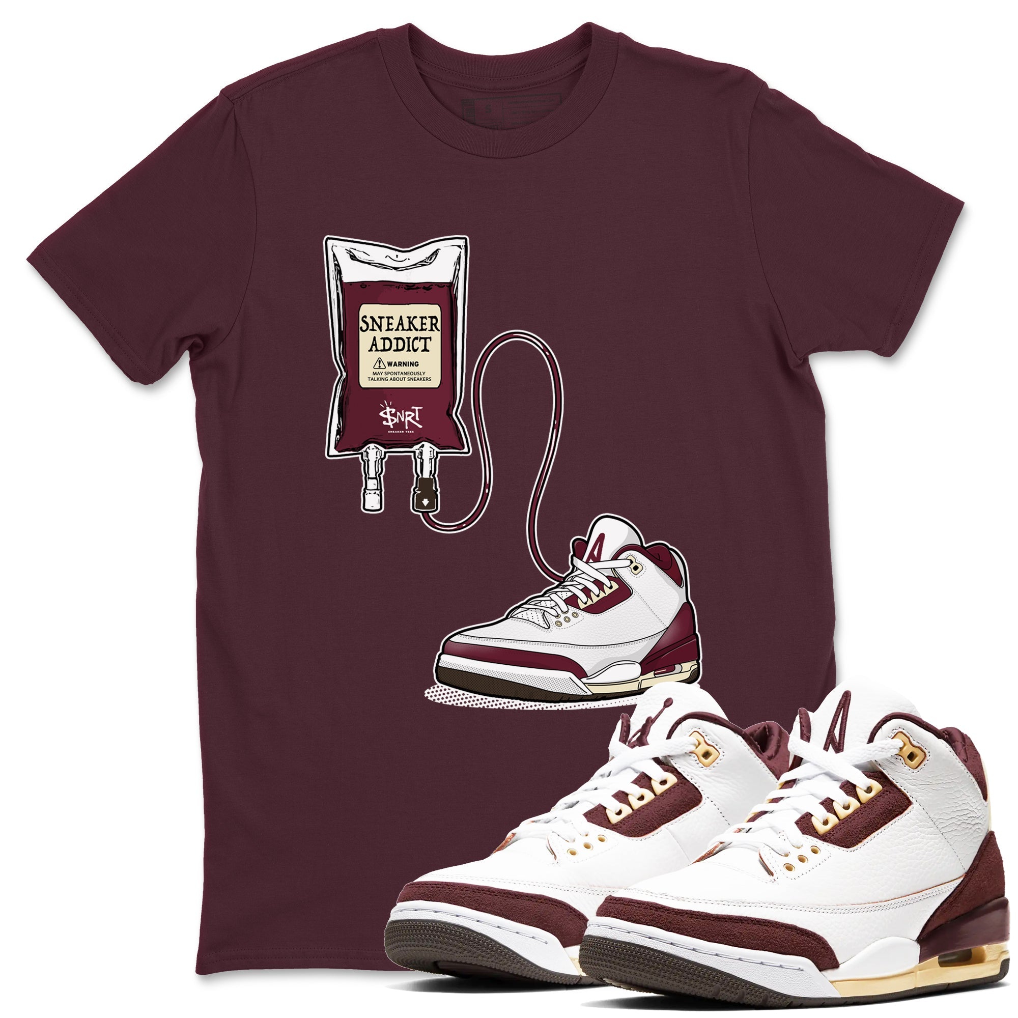 3s A Ma Maniere x Burgundy Crush shirts to match jordans Sneaker Therapy sneaker match tees Air Jordan 3 A Ma Maniere x Burgundy Crush Drip Gear Zone unisex cotton Maroon 1 crew neck shirts