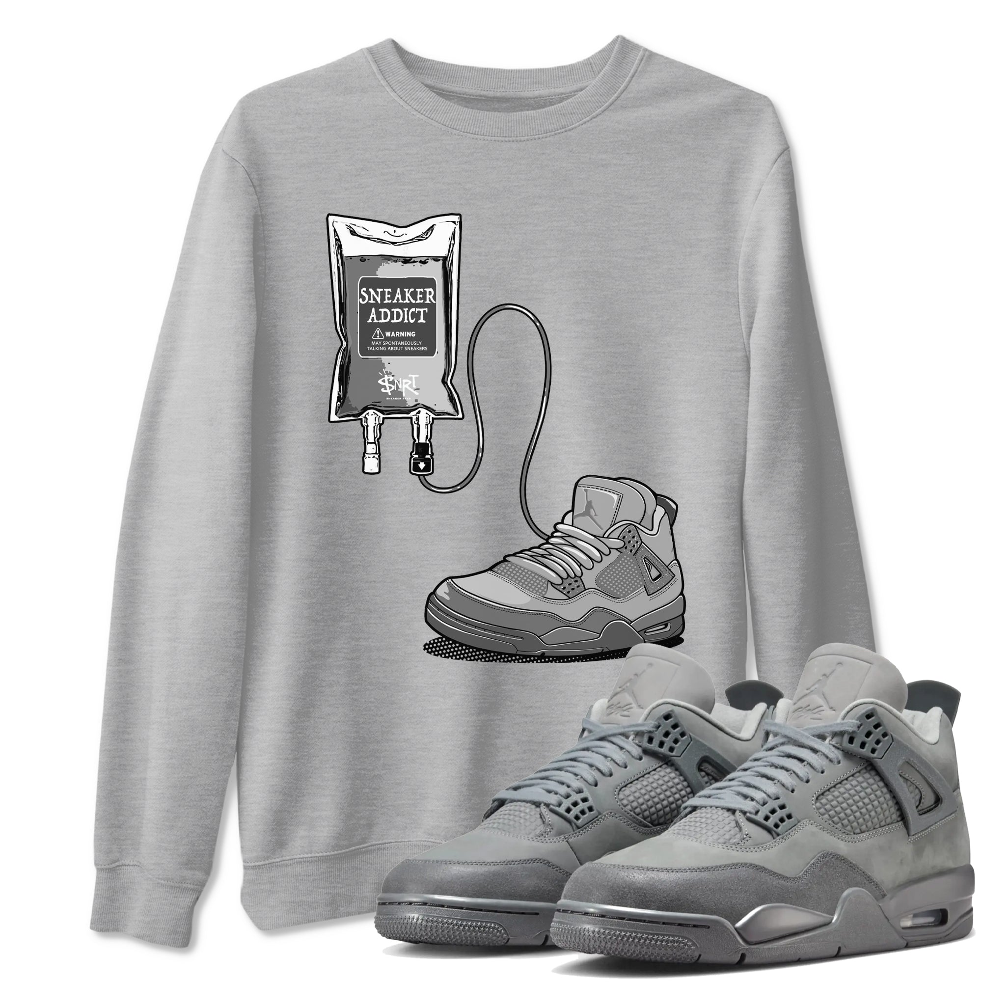 4s Wet Cement shirts to match jordans Sneaker Therapy sneaker match tees Air Jordan 4 Wet Cement Drip Gear Zone unisex cotton Heather Grey 1 crew neck shirts