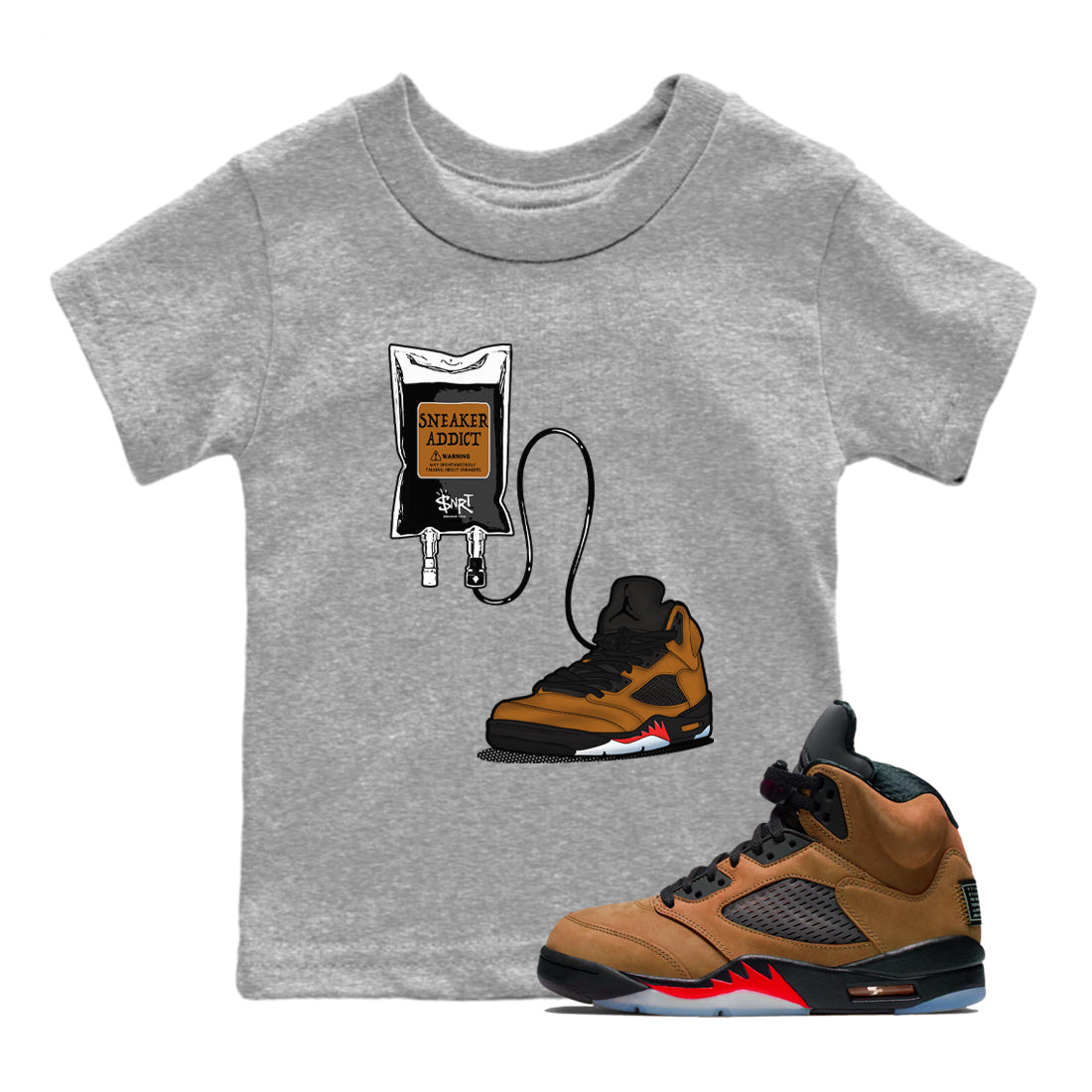 Air Jordan 5 Archaeo Brown shirts to match jordans Sneaker Therapy sneaker match tees Air Jordan 5 Archaeo Brown match shoes to clothes Drip Gear Zone Youth Baby Heather Grey 1 tee