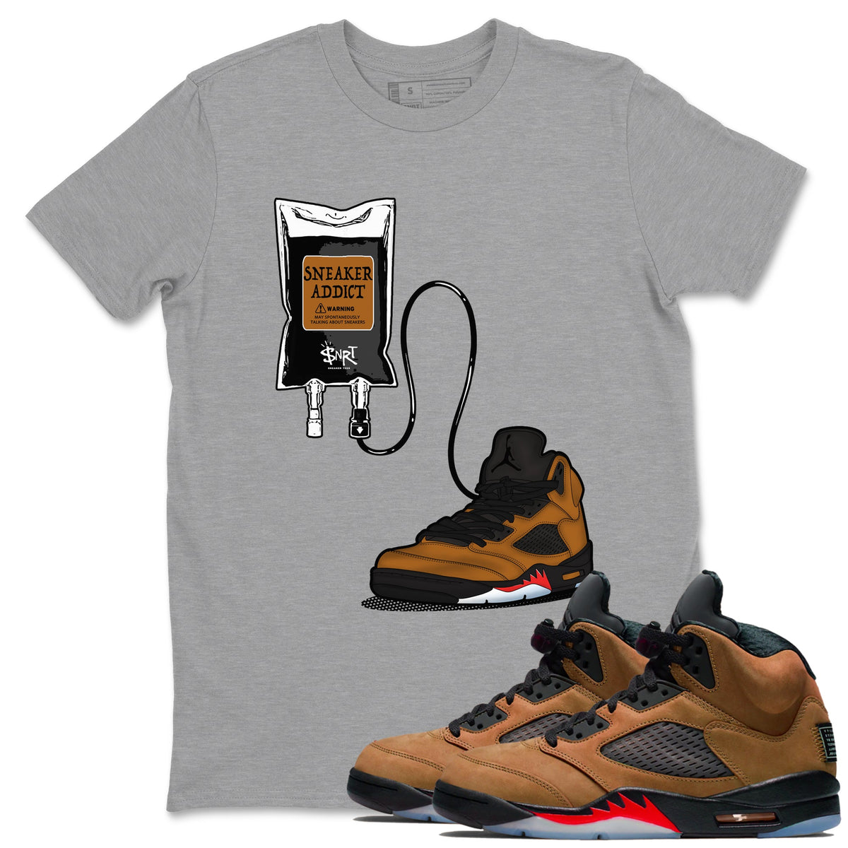 Air Jordan 5 Archaeo Brown shirts to match jordans Sneaker Therapy sneaker match tees Air Jordan 5 Archaeo Brown match shoes to clothes Drip Gear Zone unisex cotton Heather Grey 1 shirts