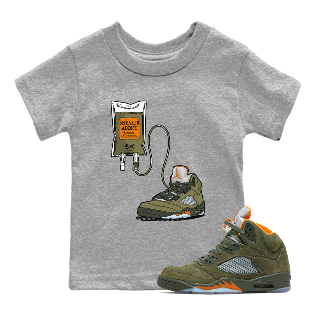 5s Olive shirts to match jordans Sneaker Therapy sneaker match tees Air Jordan 5 Olive match shoes to clothes Drip Gear Zone Youth Baby Heather Grey 1 tee