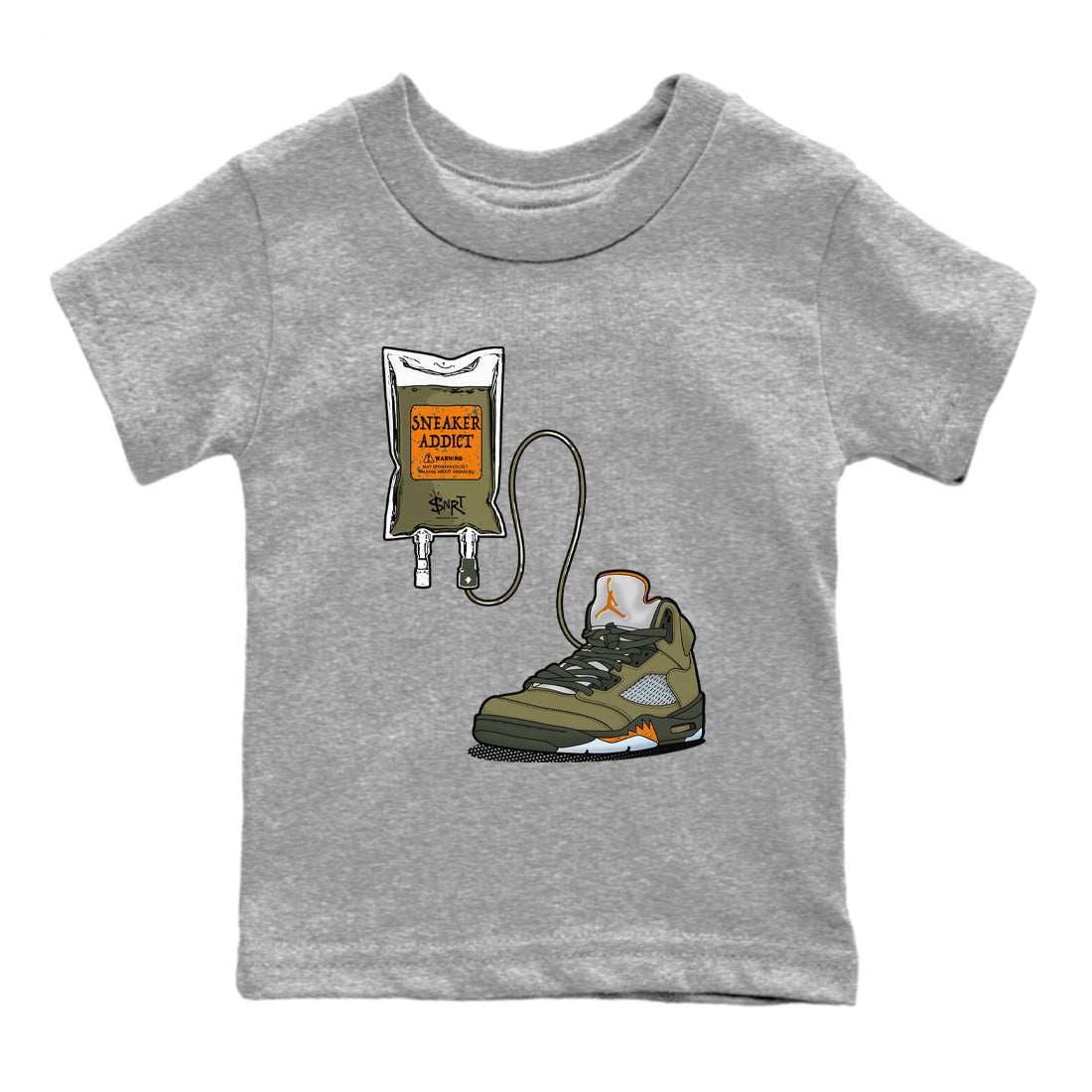 5s Olive shirts to match jordans Sneaker Therapy sneaker match tees Air Jordan 5 Olive match shoes to clothes Drip Gear Zone Youth Baby Heather Grey 2 tee