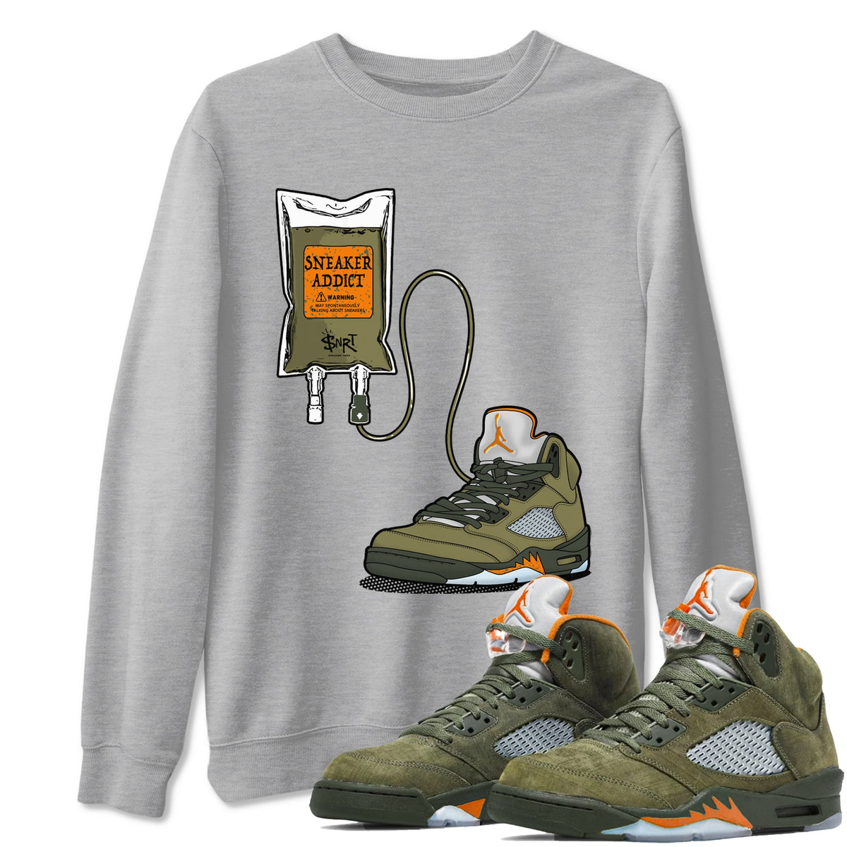 5s Olive shirts to match jordans Sneaker Therapy sneaker match tees Air Jordan 5 Olive match shoes to clothes Drip Gear Zone unisex cotton Heather Grey 1 shirts