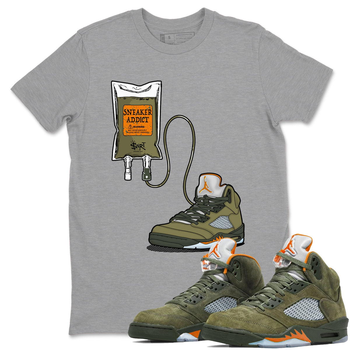 5s Olive shirts to match jordans Sneaker Therapy sneaker match tees Air Jordan 5 Olive match shoes to clothes Drip Gear Zone unisex cotton Heather Grey 1 shirts