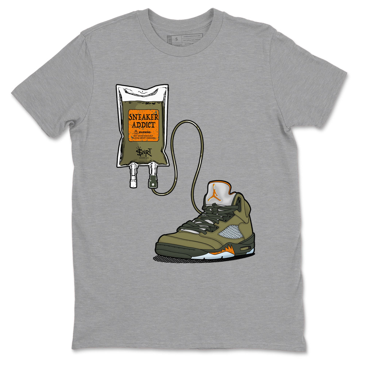 5s Olive shirts to match jordans Sneaker Therapy sneaker match tees Air Jordan 5 Olive match shoes to clothes Drip Gear Zone unisex cotton Heather Grey 2 shirts