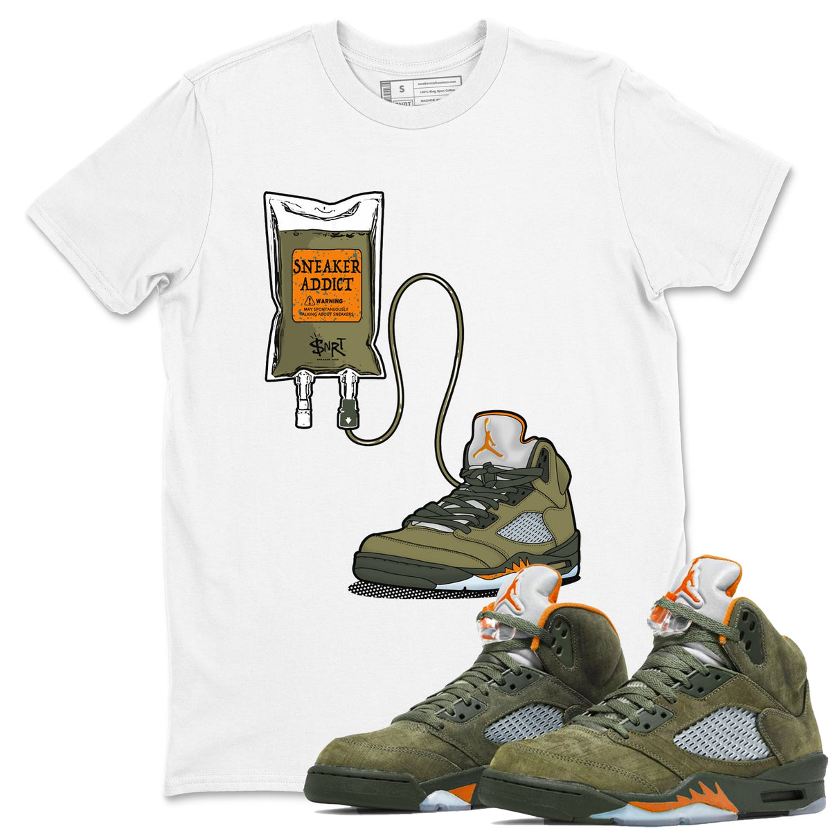 5s Olive shirts to match jordans Sneaker Therapy sneaker match tees Air Jordan 5 Olive match shoes to clothes Drip Gear Zone unisex cotton White 1 shirts