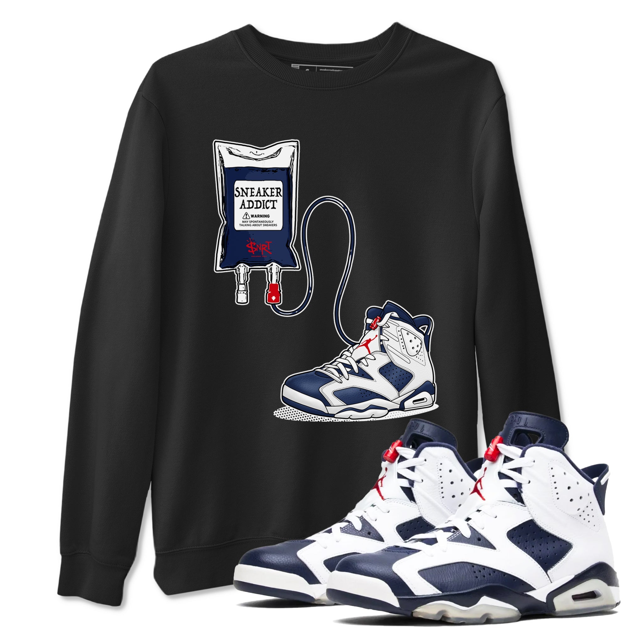 6s White And Midnight Navy shirts to match jordans Sneaker Therapy sneaker match tees Air Jordan 6 White And Midnight Navy Drip Gear Zone unisex cotton Black 1 crew neck shirts