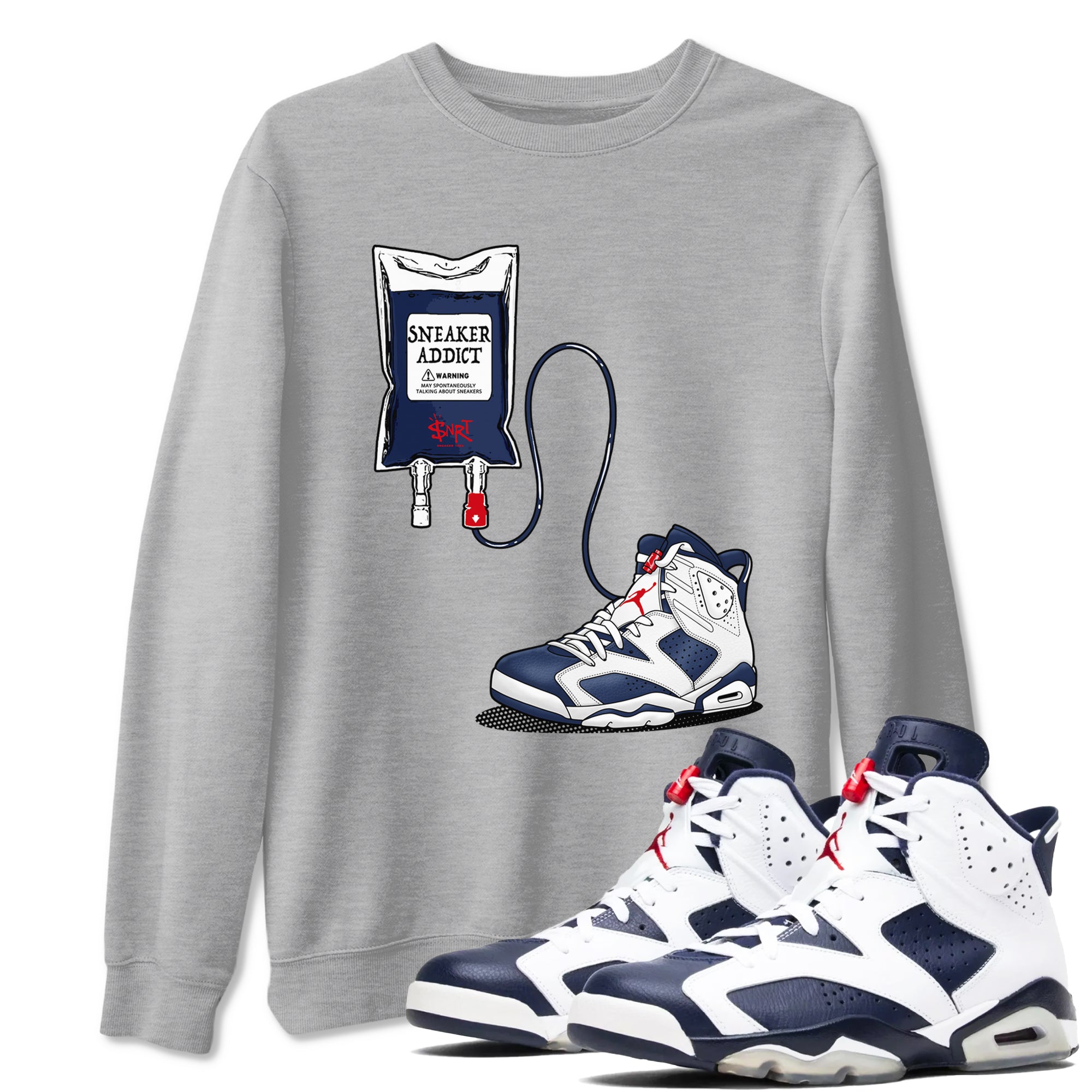 6s White And Midnight Navy shirts to match jordans Sneaker Therapy sneaker match tees Air Jordan 6 White And Midnight Navy Drip Gear Zone unisex cotton Heather Grey 1 crew neck shirts