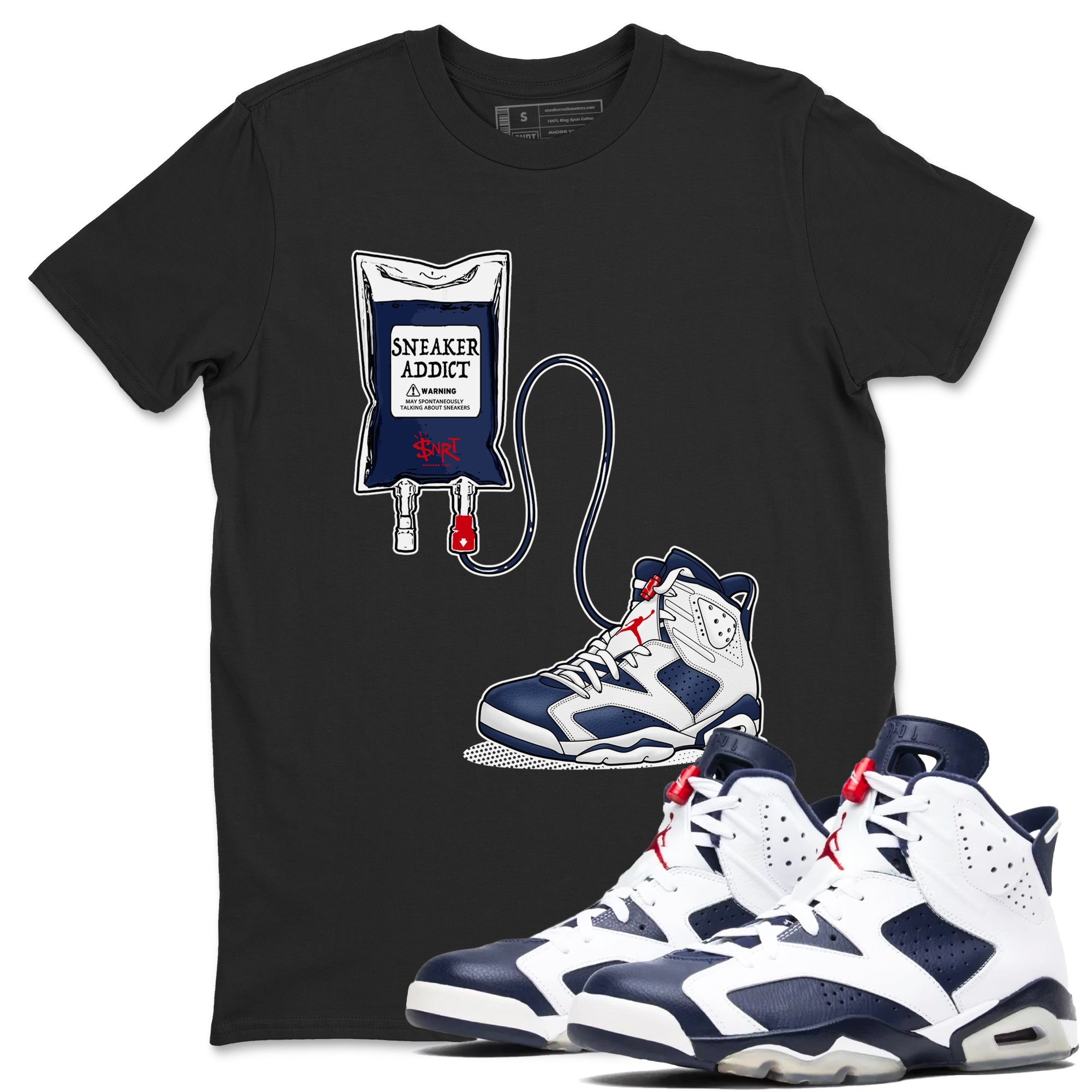 6s White And Midnight Navy shirts to match jordans Sneaker Therapy sneaker match tees Air Jordan 6 White And Midnight Navy Drip Gear Zone unisex cotton Black 1 crew neck shirts